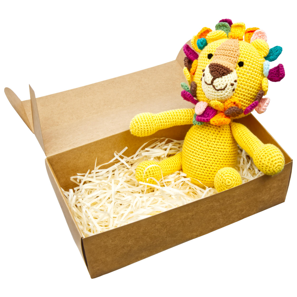 Handgestrickter Löwe "Lio" gehäkelt Spielzeug 28 cm aus Baumwolle
