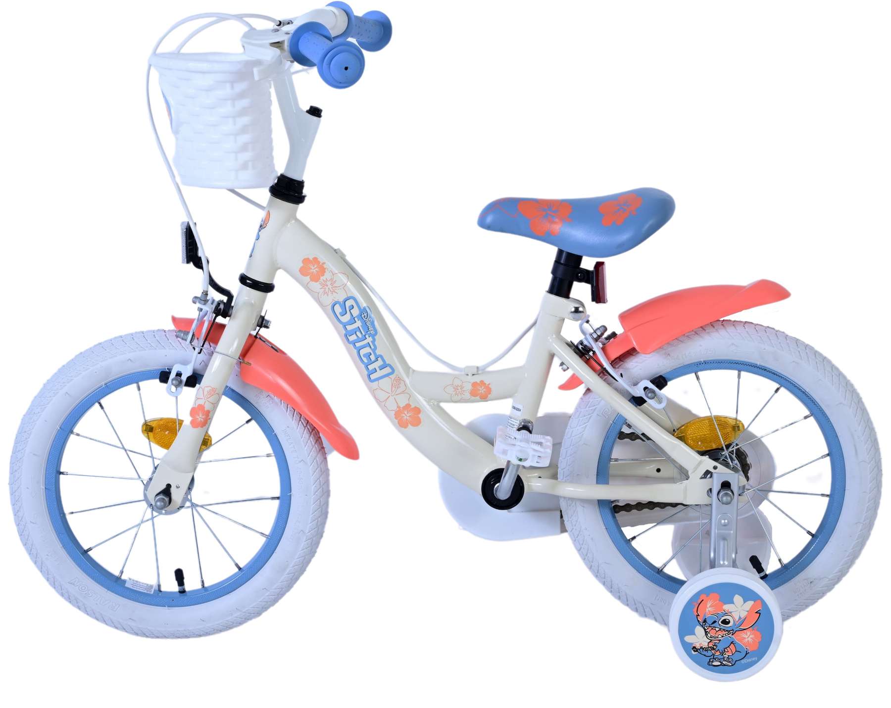 Kinderfahrrad Disney Stitch für Mädchen 14 Zoll Kinderrad Cremefarbend