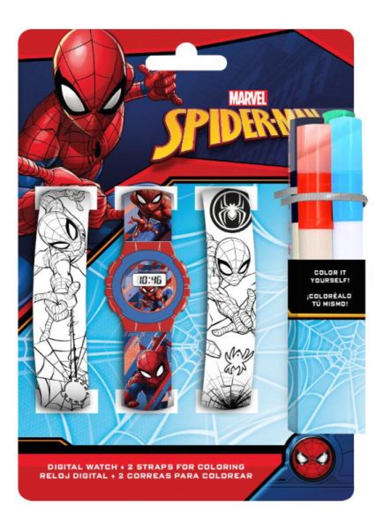 Spiderman Digitaluhr + 2 Armbänder zum Ausmalen