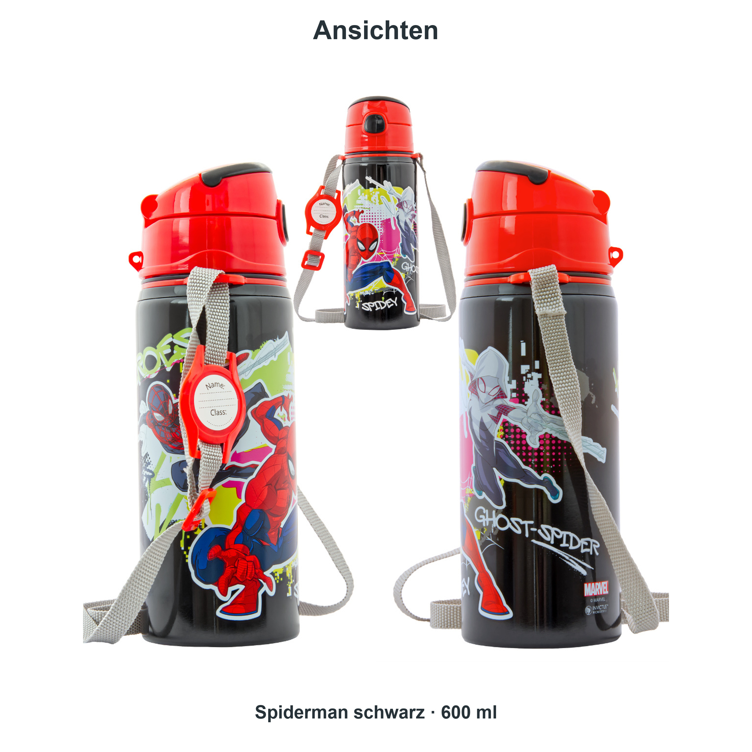 miniHeld Trinkflaschen-Set Spiderman schwarz 2er-Pack, 2 Kinder Trinkflaschen Aluminium mit Tragegurt miniHeld Trinkflaschen-Set Spiderman schwarz 2er-Pack, 2 Kinder Trinkflaschen Aluminium mit Tragegurt