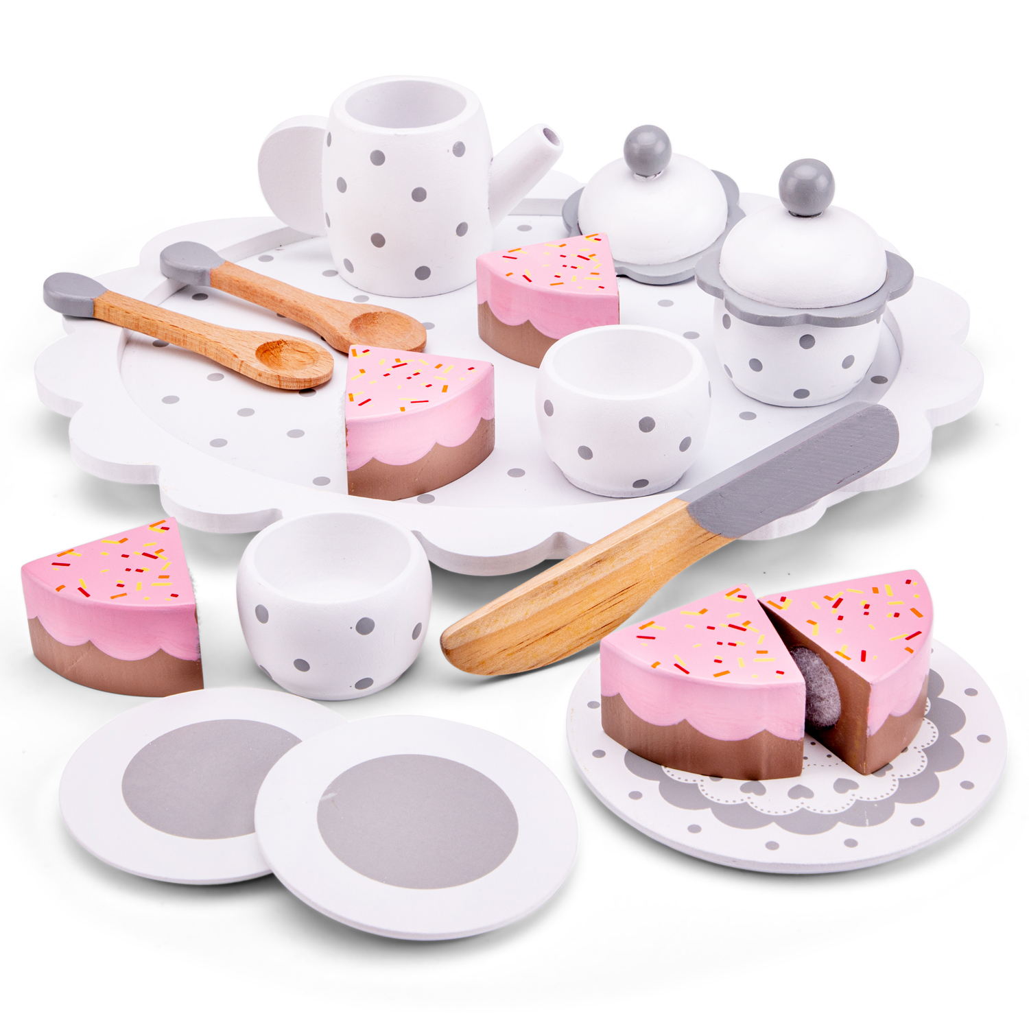 Kaffeeservice mit Kuchen in weiß aus Holz Kinderküchen-Zubehör