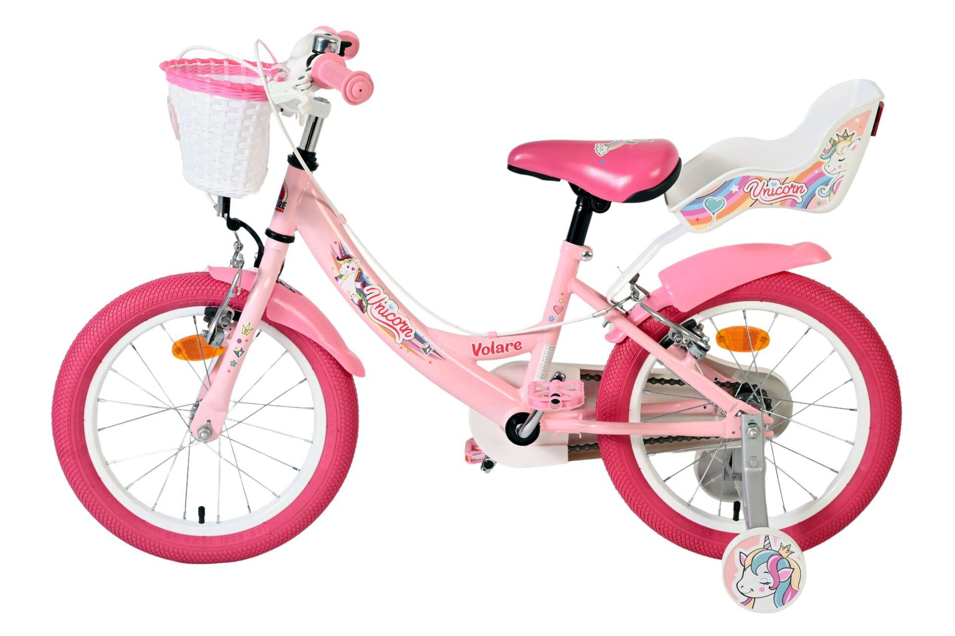 Volare Kinderfahrrad Unicorn für Mädchen 16 Zoll Kinderrad in Rosa, Zwei Handbremsen