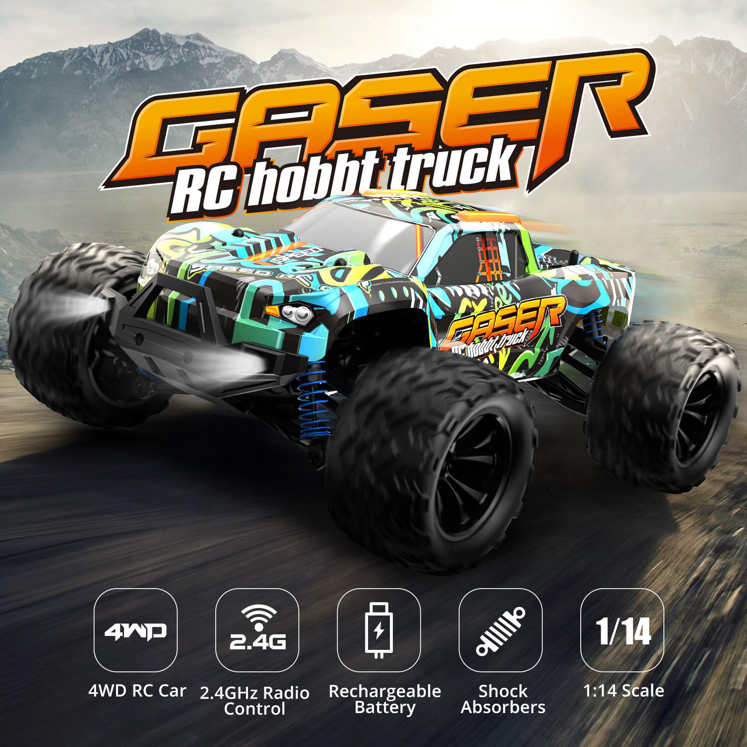 RC Elektro Monster Truck 1:14 40 km/h, Allradantrieb LiIon "Gaser 900"