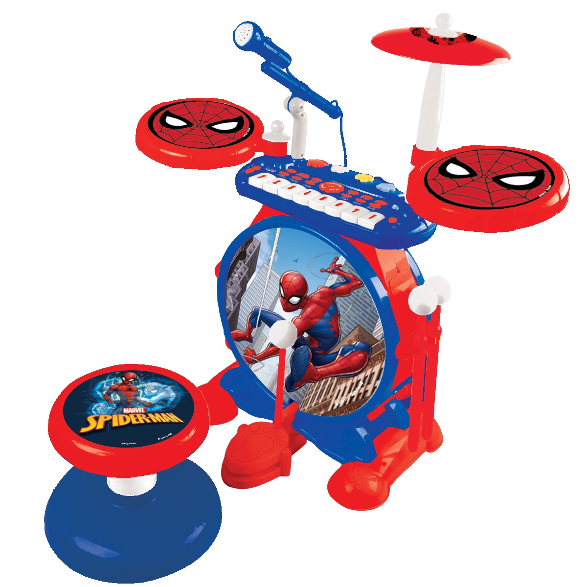 Spider-Man Elektronisches Schlagzeug mit Keyboard und Sitz