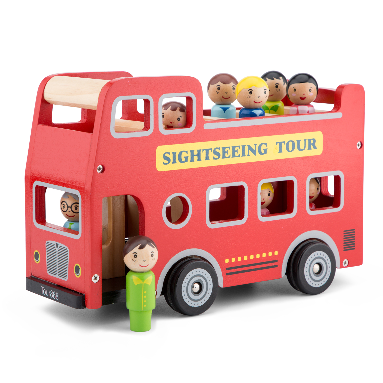 Sightseeing Bus City Tour Bus m. 9 Spielfiguren aus Holz Holzspielzeug