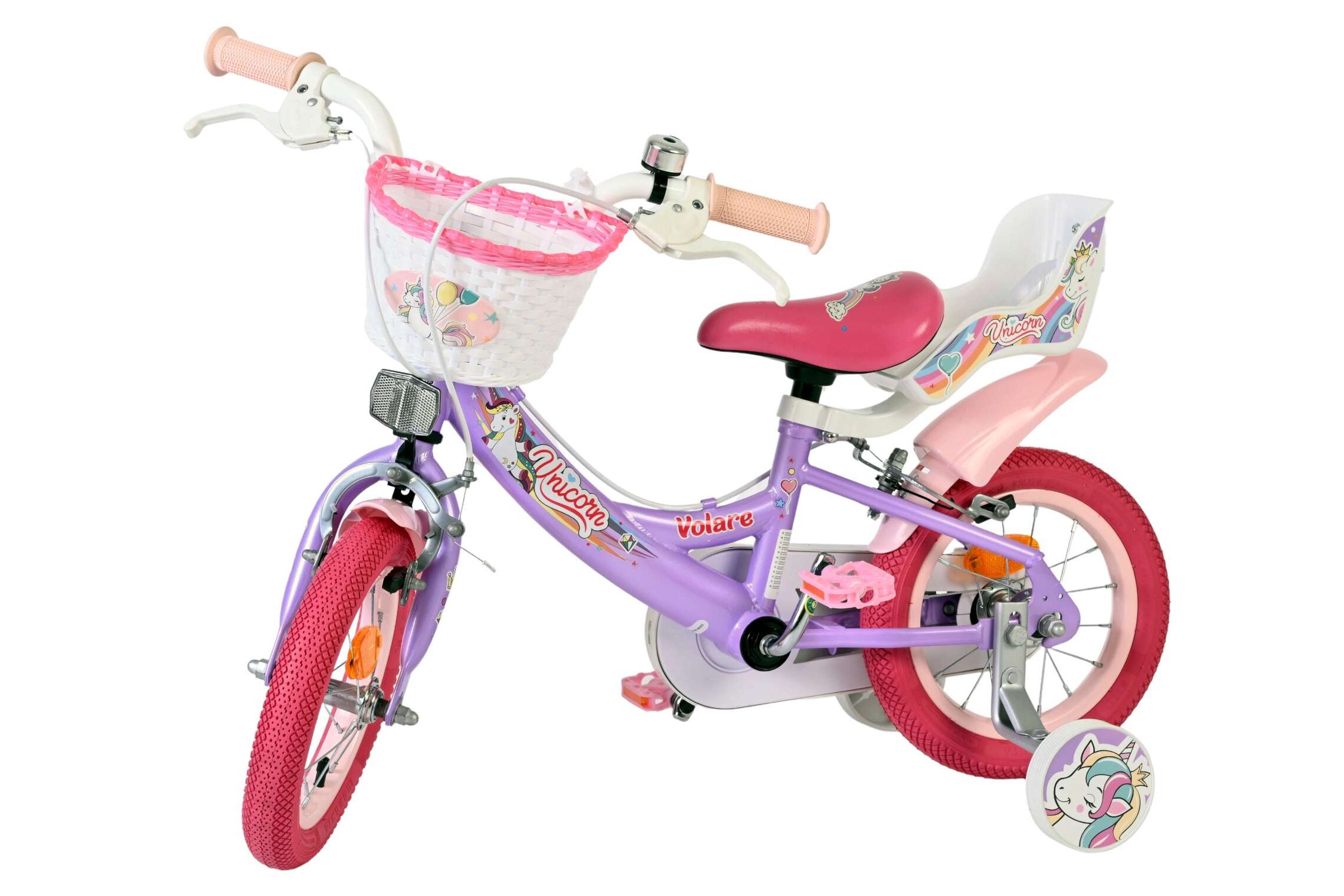 Kinderfahrrad Unicorn für Mädchen 12 Zoll Kinderrad in Lila, Zwei Handbremsen