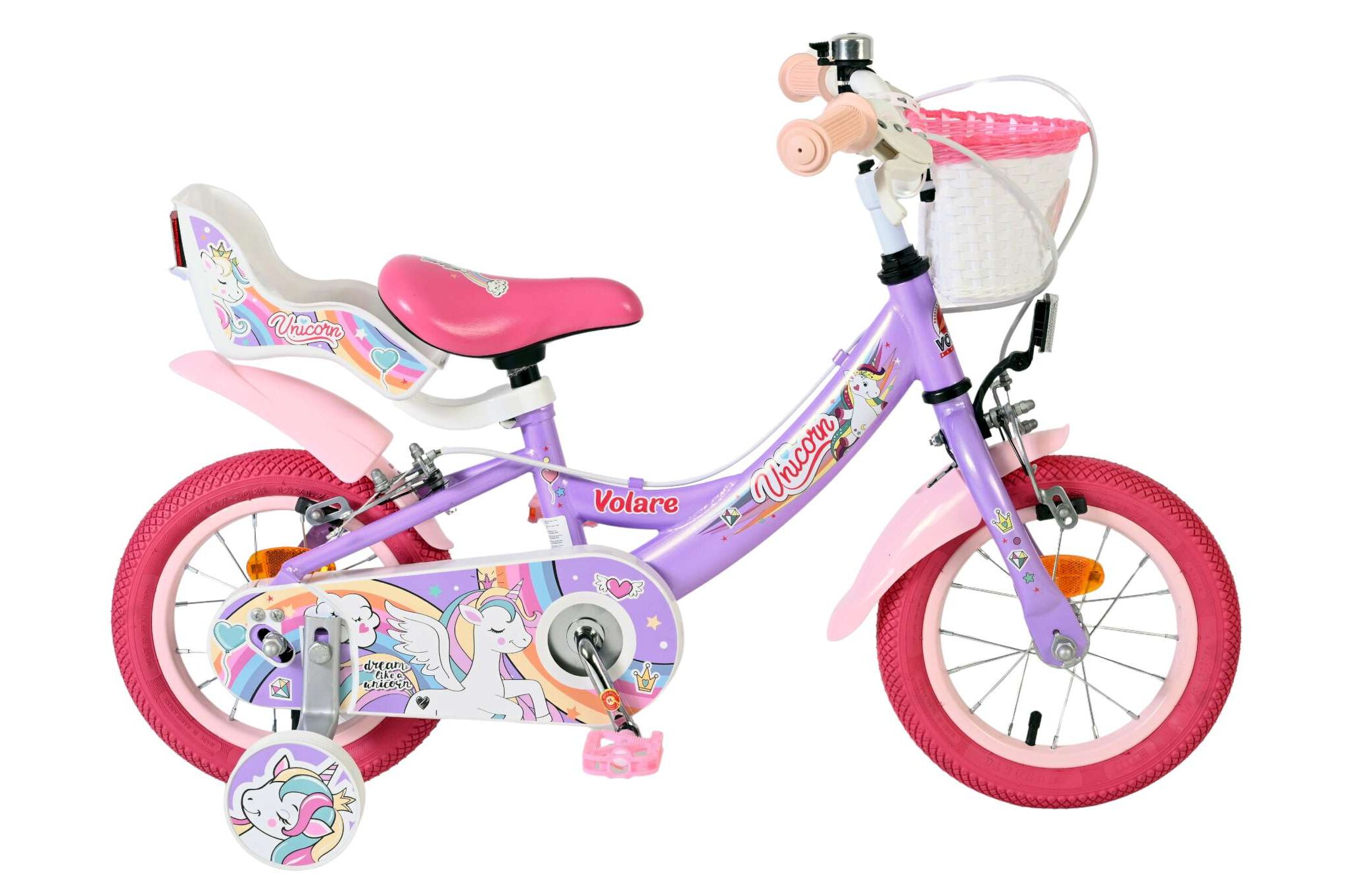 Kinderfahrrad Unicorn für Mädchen 12 Zoll Kinderrad in Lila, Zwei Handbremsen