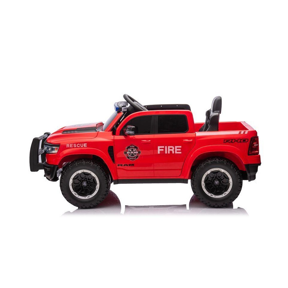 ES-Toys Kinderfahrzeug – Elektro Auto „Feuerwehr Dodge RAM“ – 12V10AH Akku,4 Motoren- 2,4Ghz Fernsteuerung, MP3+Sirene