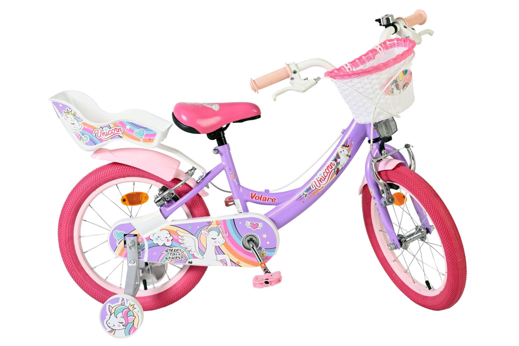 Kinderfahrrad Unicorn für Mädchen 16 Zoll Kinderrad in Lila, Zwei Handbremsen Kinderfahrrad Unicorn für Mädchen 16 Zoll Kinderrad in Lila, Zwei Handbremsen