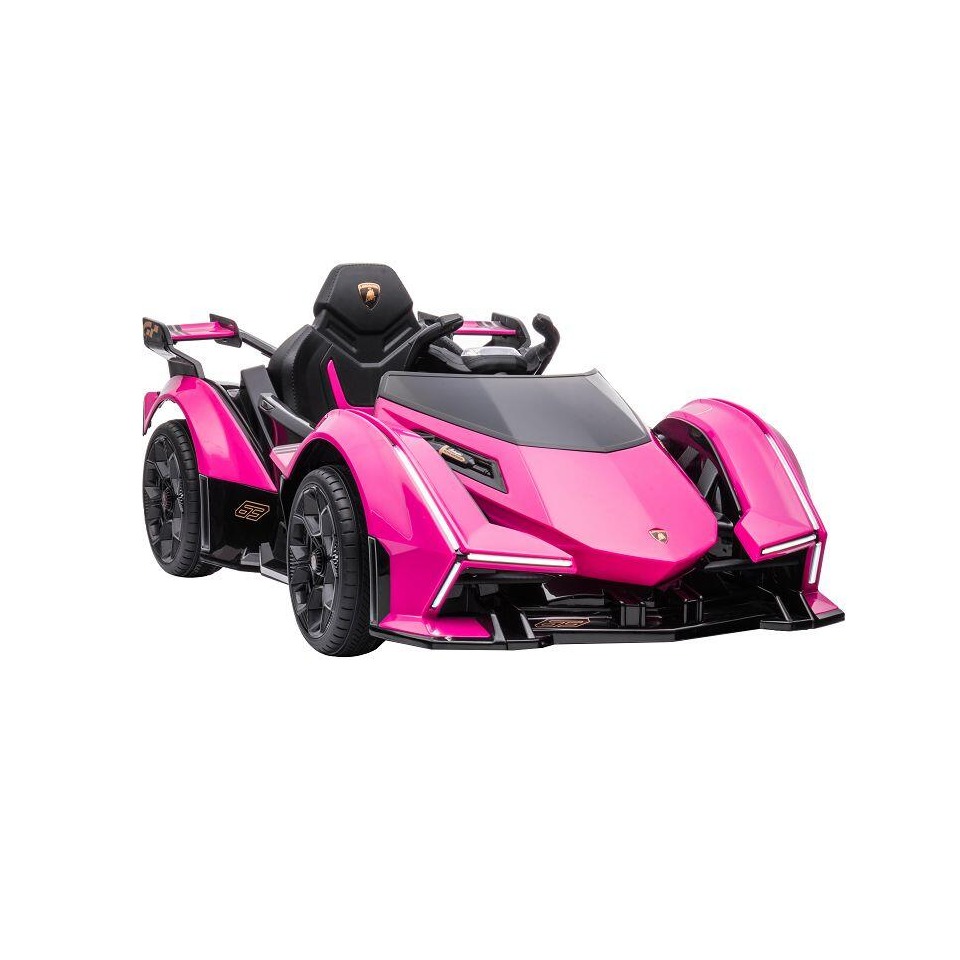ES-Toys Kinderfahrzeug – Elektro Auto „Lamborghini V12 Vision Gran Turismo“ – lizenziert – 12V7AH, 2 Motoren- 2,4Ghz Fernsteuerung, MP3, Ledersitz+EVA – Pink/Rosa
