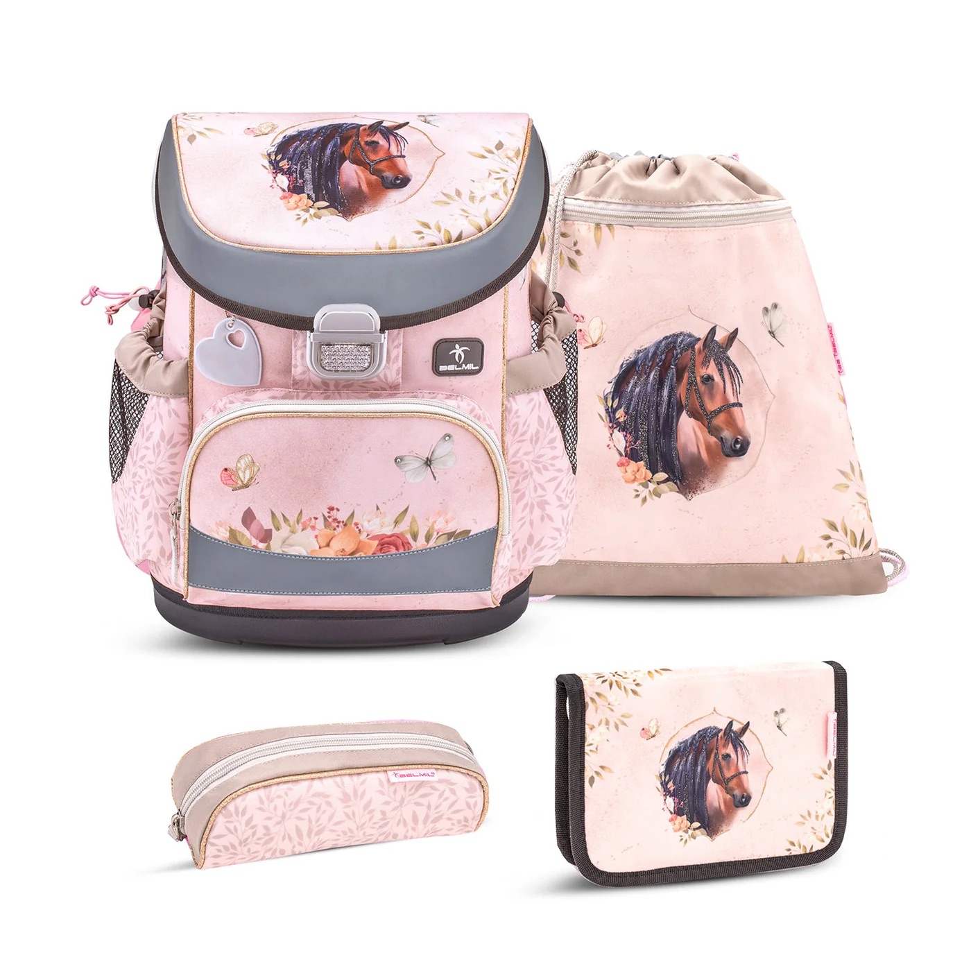Belmil Mini-Fit ergonomischer Schulranzen-Set 4-teilig " Horse Chestnut " mit Brustgurt Belmil Mini-Fit ergonomischer Schulranzen-Set 4-teilig " Horse Chestnut " mit Brustgurt