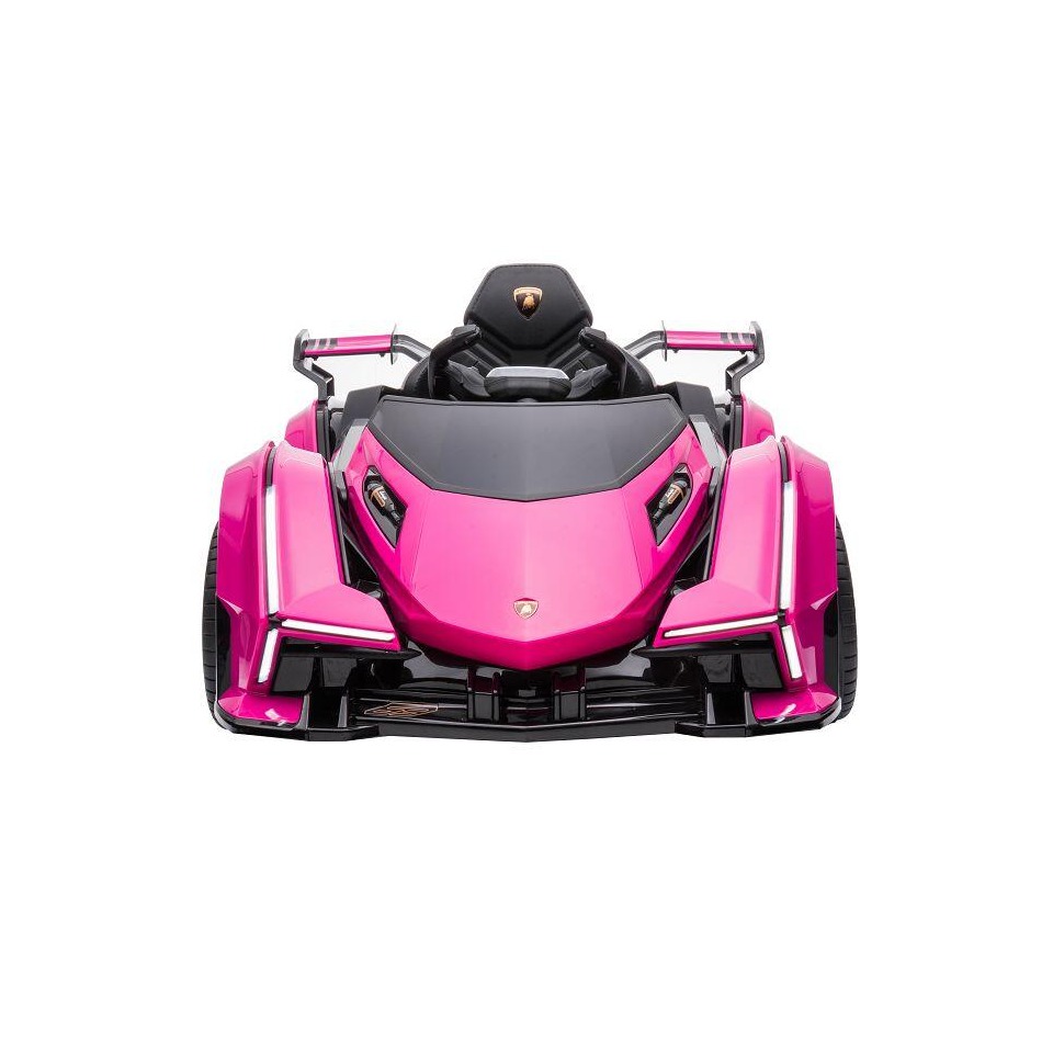 ES-Toys Kinderfahrzeug – Elektro Auto „Lamborghini V12 Vision Gran Turismo“ – lizenziert – 12V7AH, 2 Motoren- 2,4Ghz Fernsteuerung, MP3, Ledersitz+EVA – Weiss