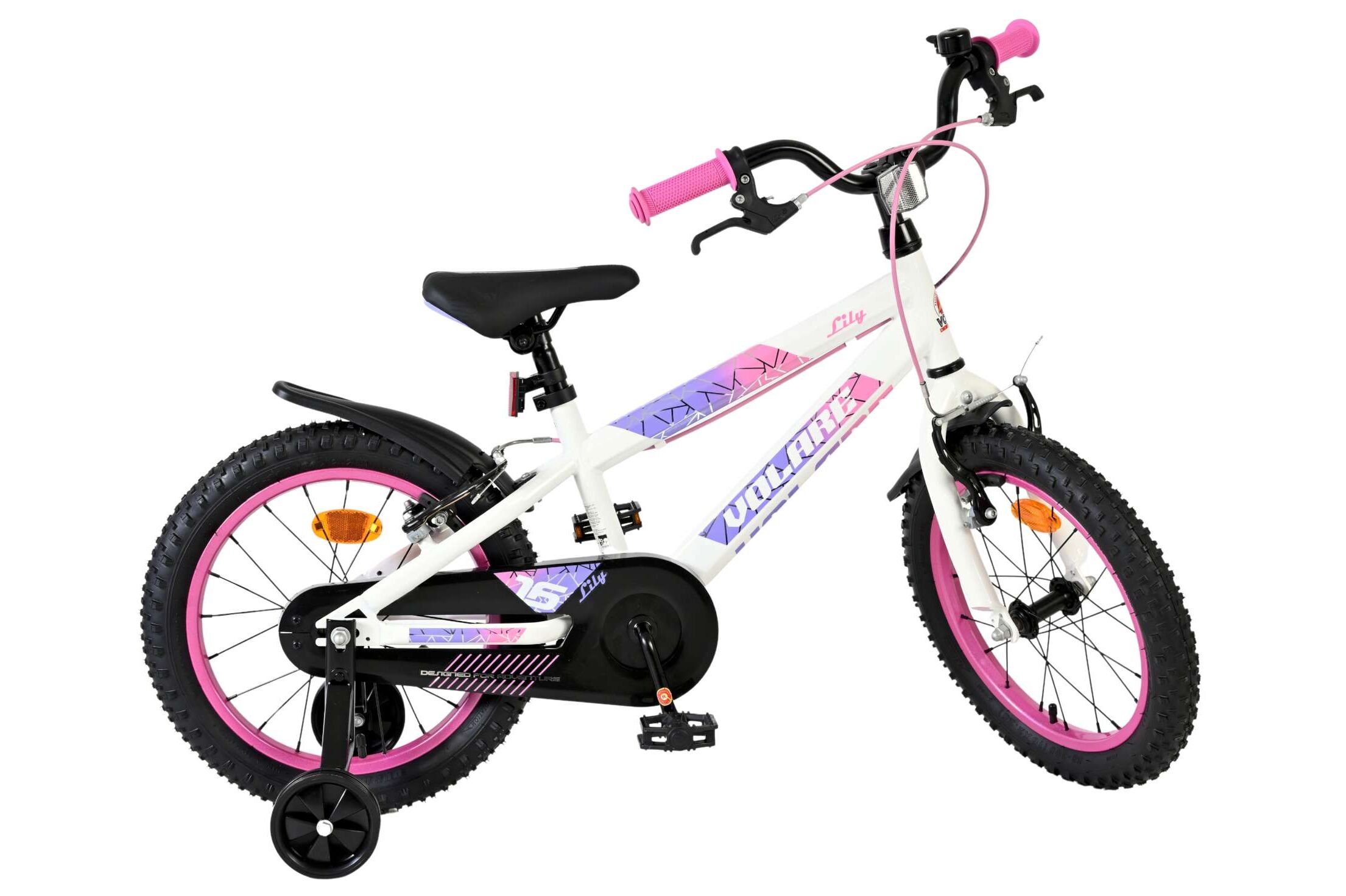 Volare Kinderfahrrad Lily für Mädchen 16 Zoll Kinderrad in Weiß Rosa Lila, Zwei Handbremsen Volare Kinderfahrrad Lily für Mädchen 16 Zoll Kinderrad in Weiß Rosa Lila, Zwei Handbremsen