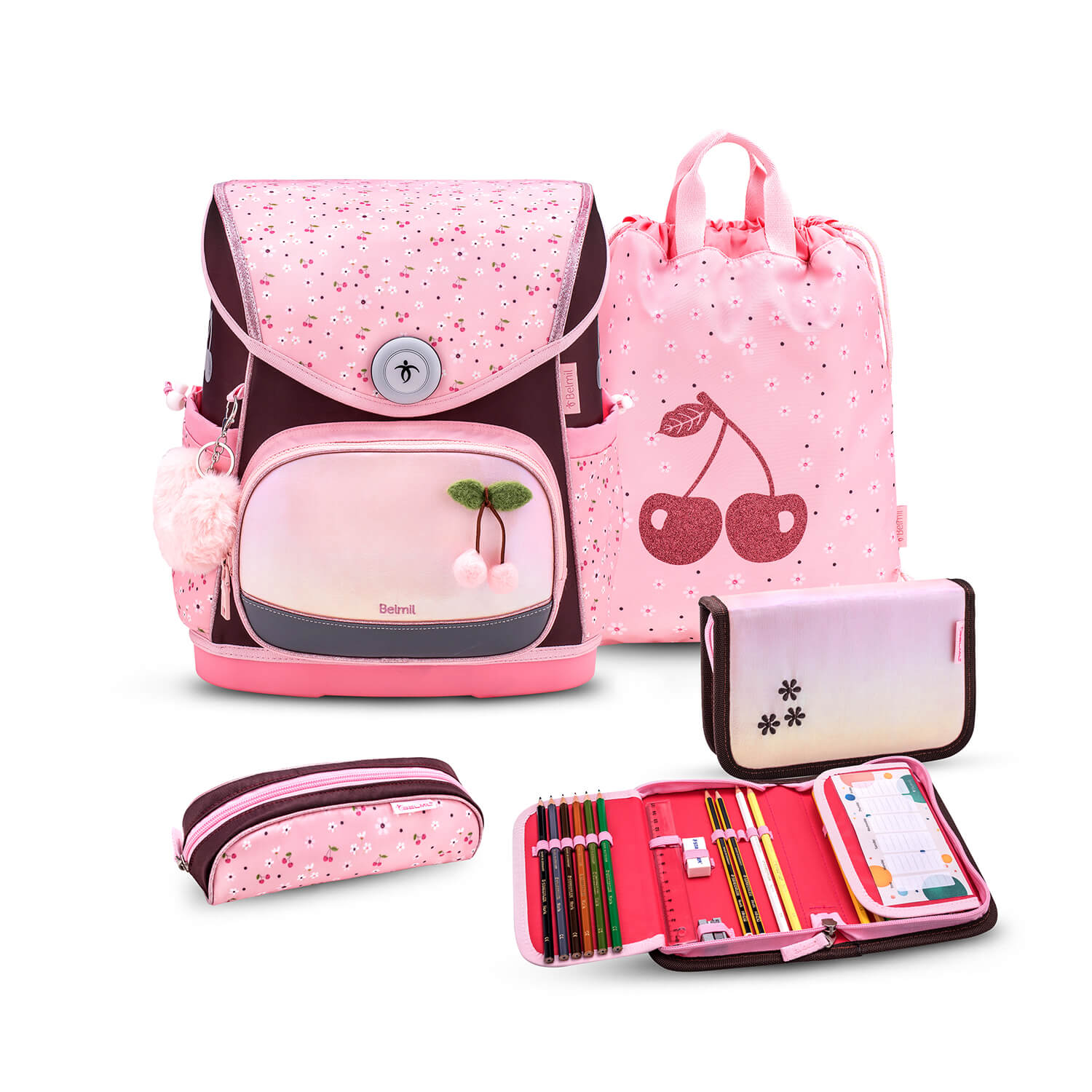 Rucksack Compact Plus Premium Schulranzen Set 4-teilig Cherry Blossom