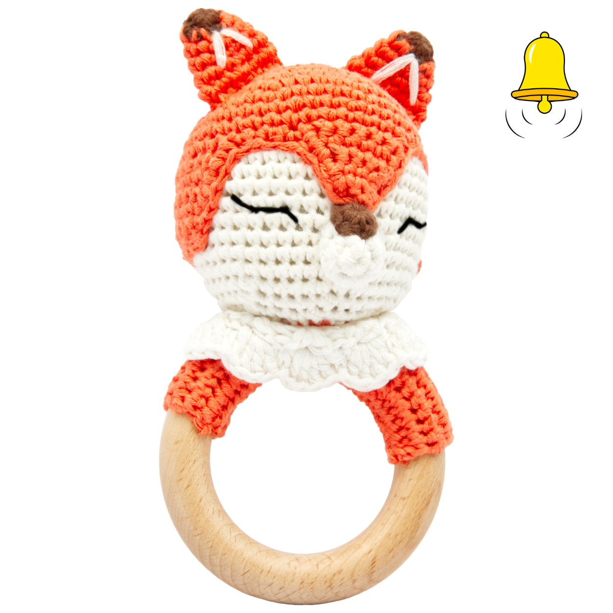 Handgestrickter Fuchs Fuzzy Set Babyrassel Holz Baumwolle 15 cm Handgestrickter Fuchs Fuzzy Set Babyrassel Holz Baumwolle 15 cm