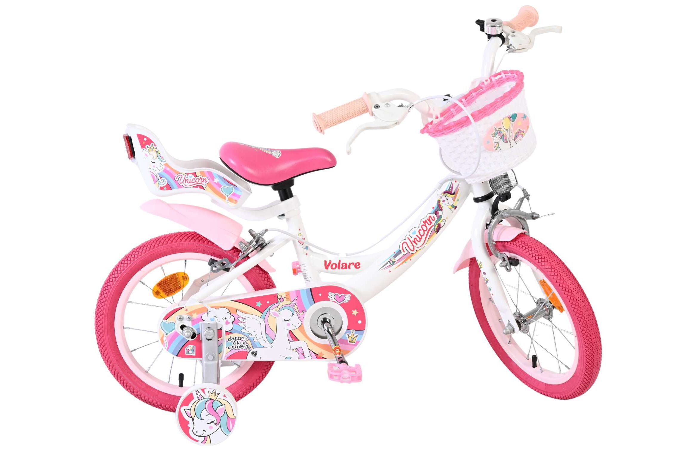 Kinderfahrrad Unicorn für Mädchen 14 Zoll Kinderrad in Weiß, Zwei Handbremsen Kinderfahrrad Unicorn für Mädchen 14 Zoll Kinderrad in Weiß, Zwei Handbremsen