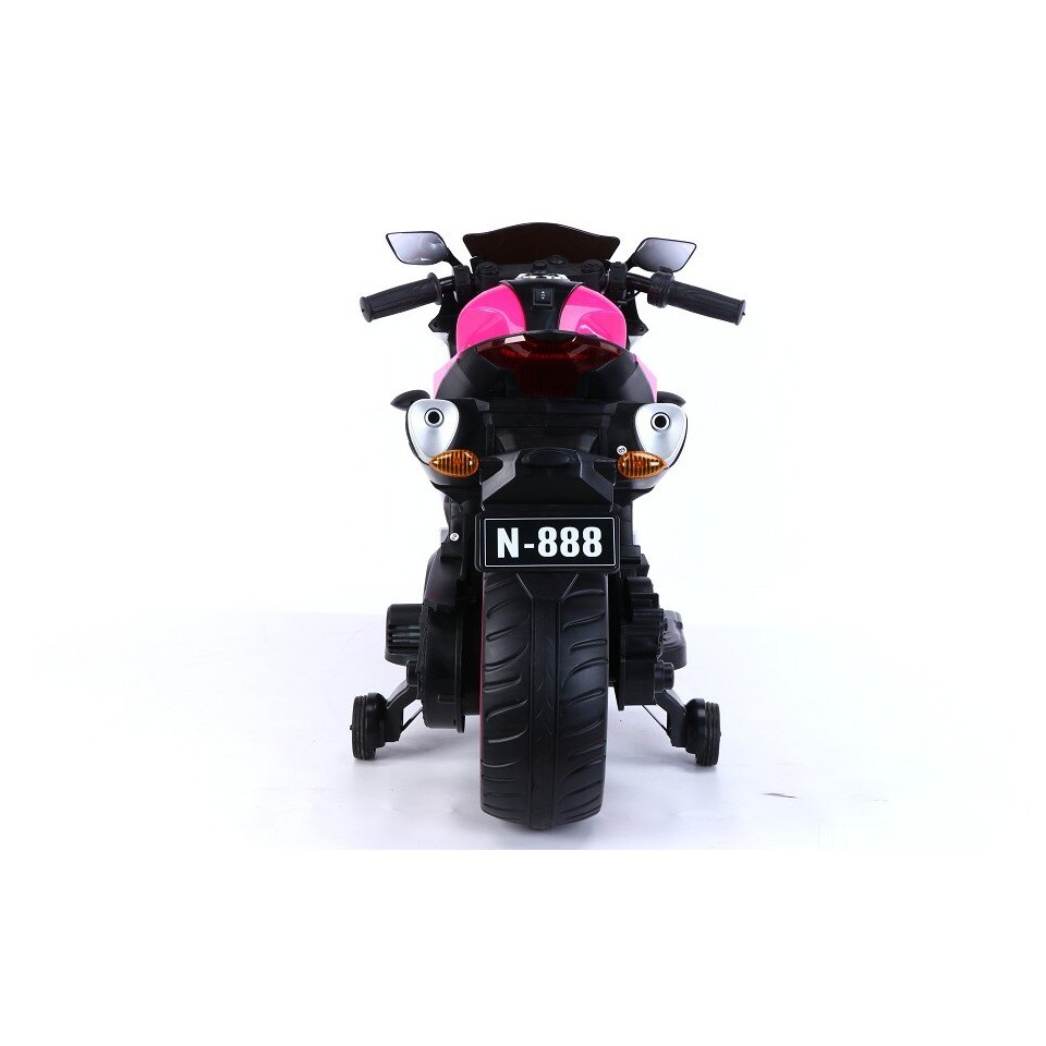 ES-Toys Elektro Kindermotorrad 888 – 12V 4,5A Akku – mit Stützräder, Musik und Lichter -Pink