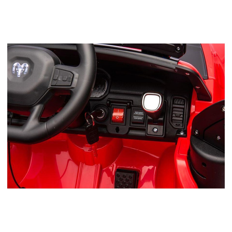ES-Toys Kinderfahrzeug – Elektro Auto „Feuerwehr Dodge RAM“ – 12V10AH Akku,4 Motoren- 2,4Ghz Fernsteuerung, MP3+Sirene