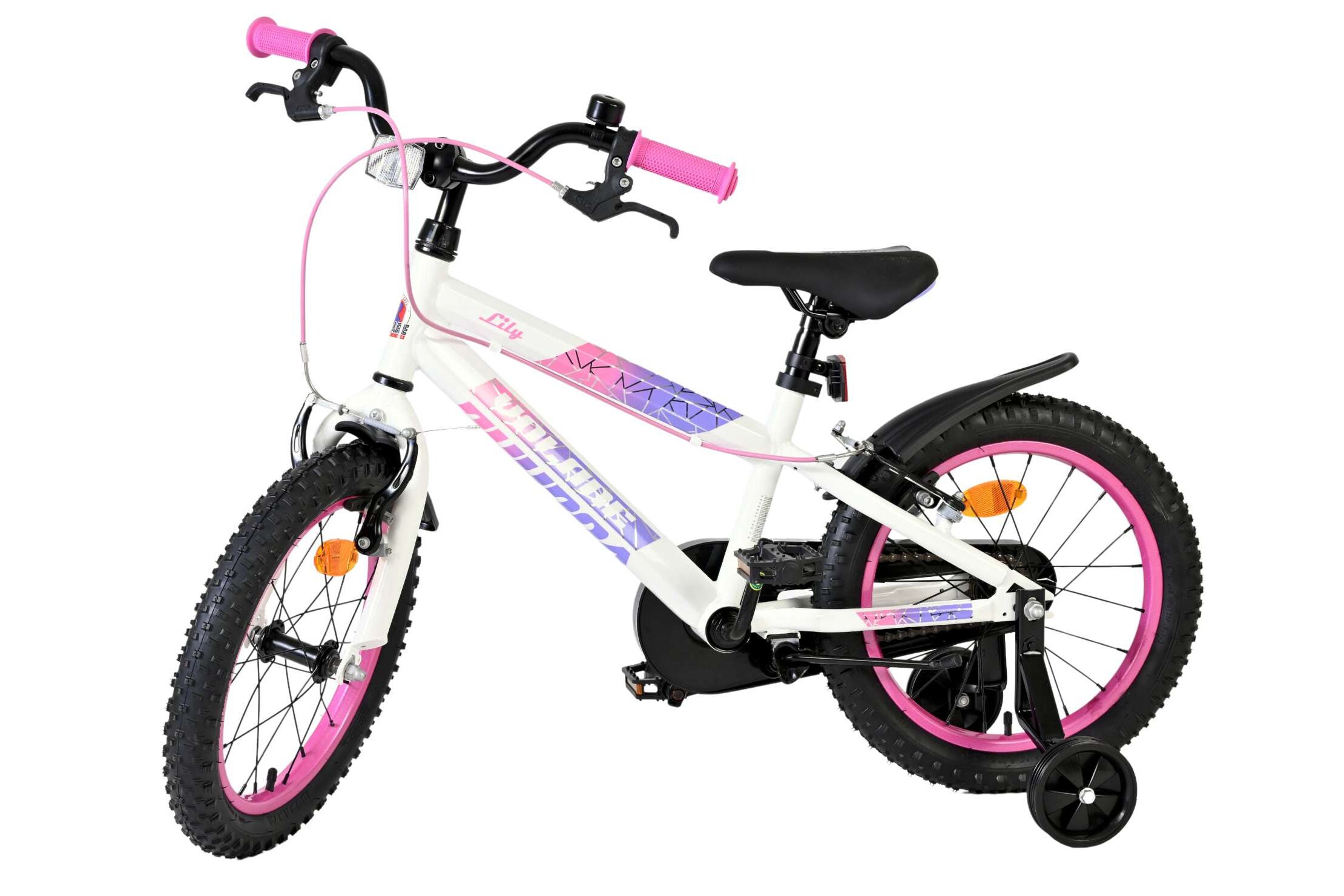 Volare Kinderfahrrad Lily für Mädchen 16 Zoll Kinderrad in Weiß Rosa Lila, Zwei Handbremsen Volare Kinderfahrrad Lily für Mädchen 16 Zoll Kinderrad in Weiß Rosa Lila, Zwei Handbremsen
