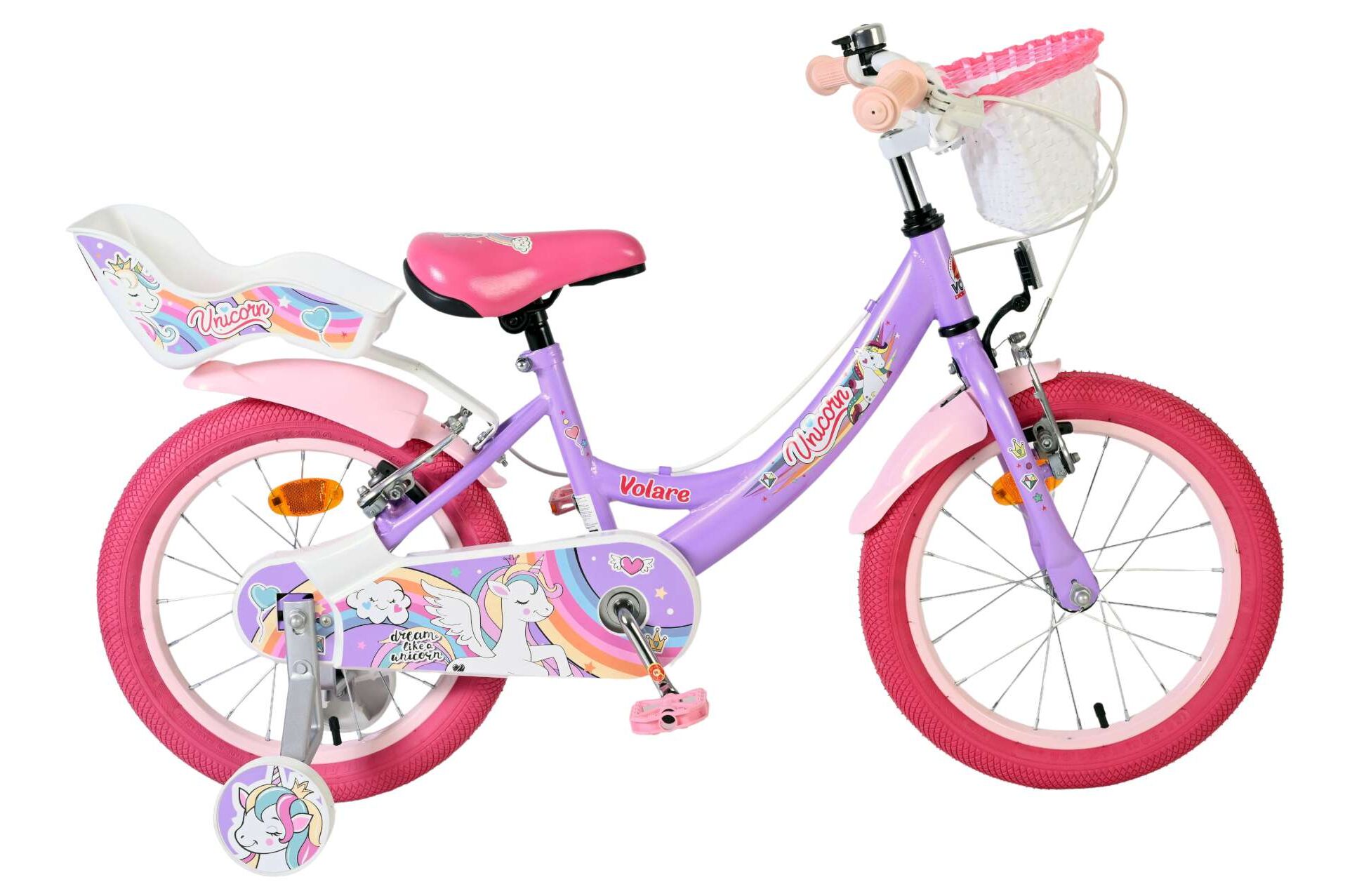 Kinderfahrrad Unicorn für Mädchen 16 Zoll Kinderrad in Lila, Zwei Handbremsen Kinderfahrrad Unicorn für Mädchen 16 Zoll Kinderrad in Lila, Zwei Handbremsen