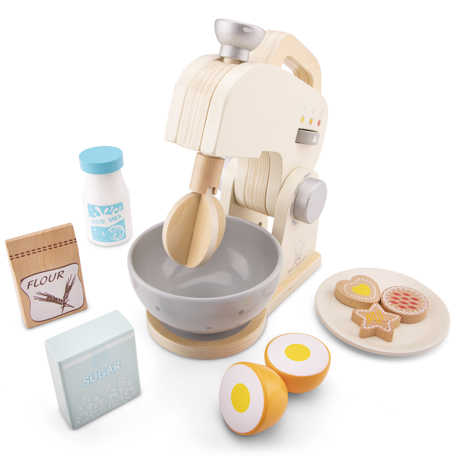 Mixer mit Zubehör aus Holz Creme Kinderküchen-Zubehör Kinderspielzeug