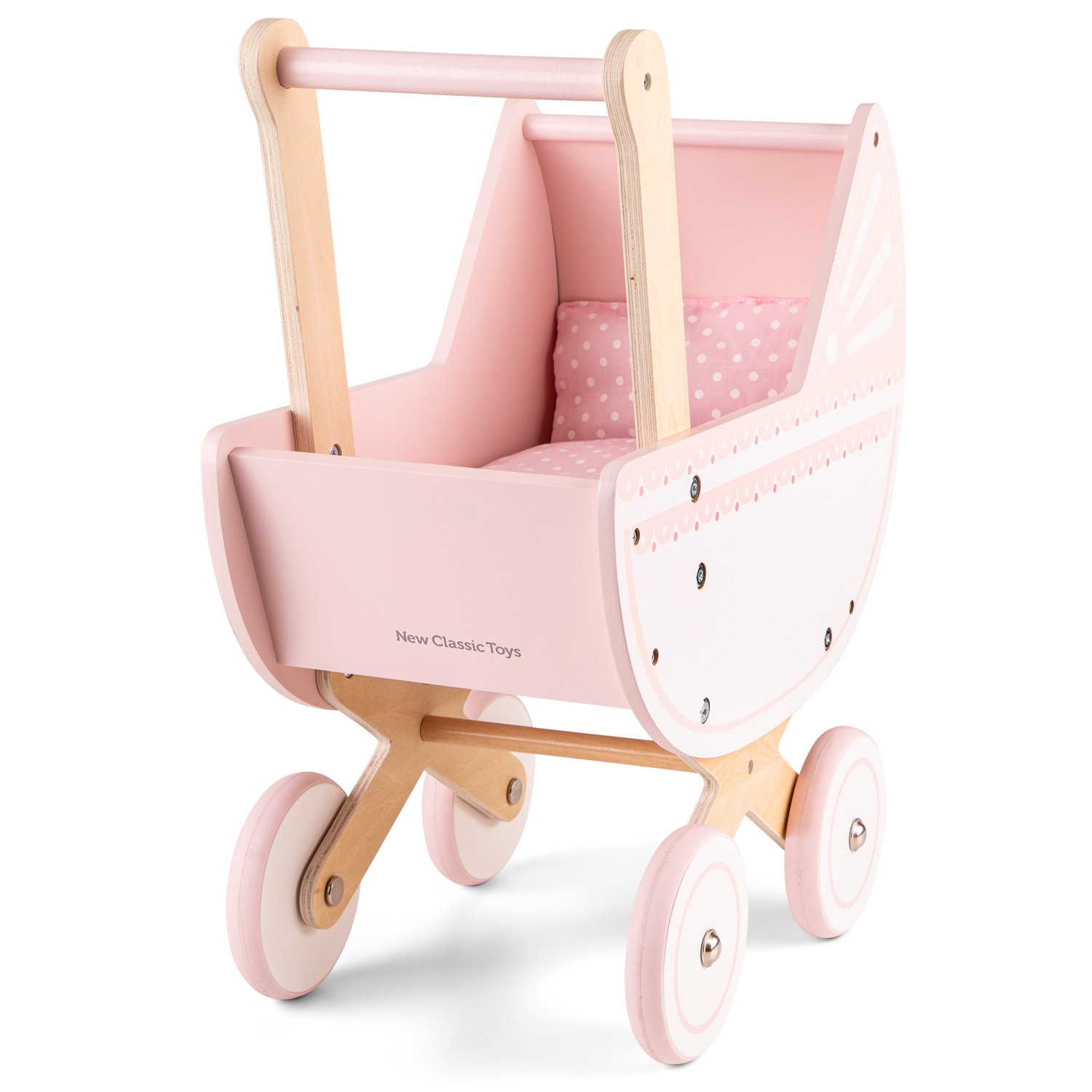 Puppenwagen für Kinder in Pink Wagen aus Holz für Puppen Holzspielzeug