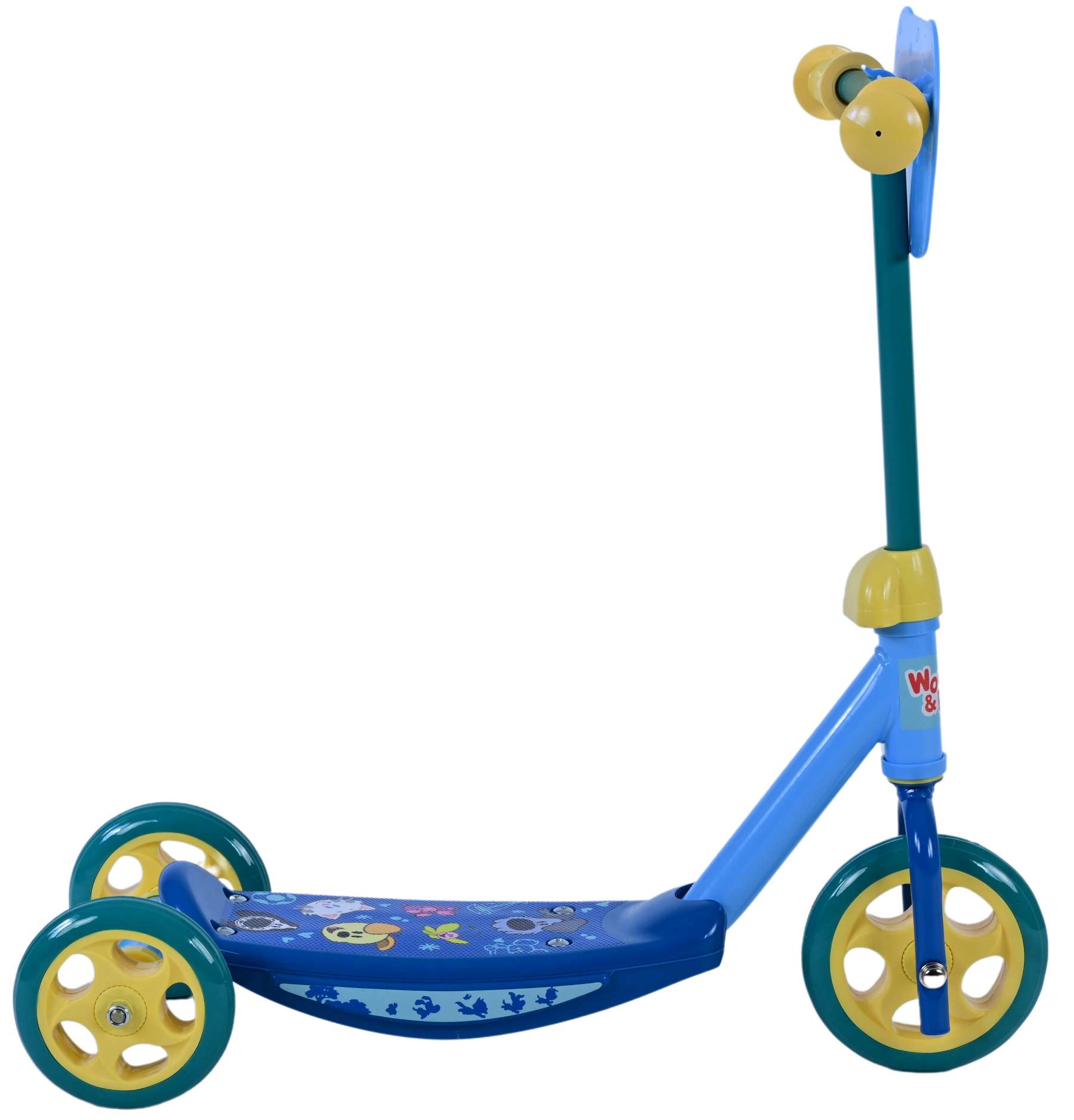 Woezel & Pip Scooter für Jungen Kinderrad in Blau Gelb Tretroller