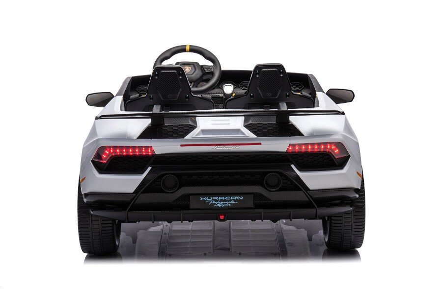 ES-Toys Kinderfahrzeug – Elektro Auto „Lamborghini Huracan Spider 2 Sitzer“ – lizenziert – 12V10AH, 4 Motoren- 2,4Ghz Fernsteuerung, MP3, Ledersitz+EVA – Schwarz