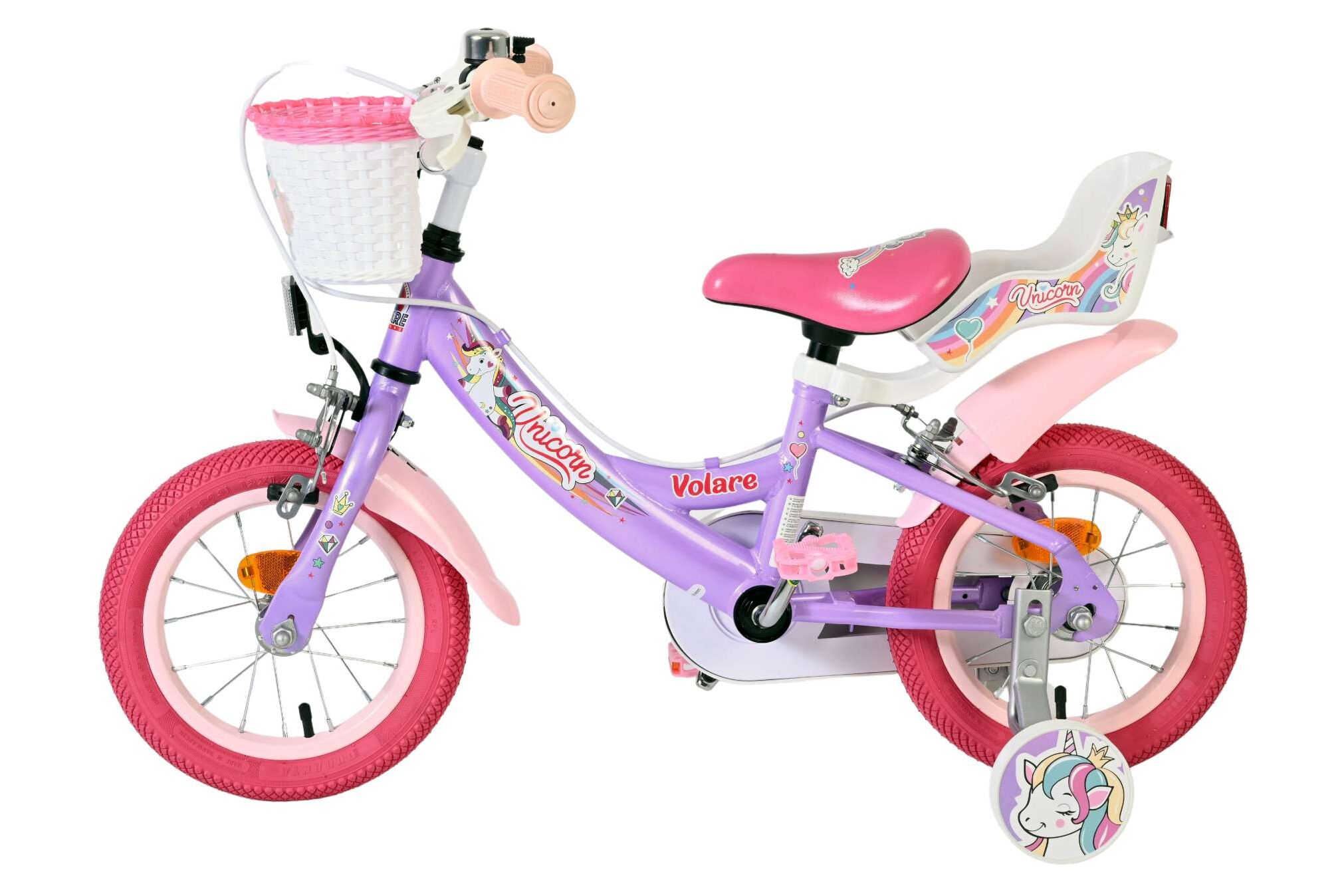 Kinderfahrrad Unicorn für Mädchen 12 Zoll Kinderrad in Lila, Zwei Handbremsen