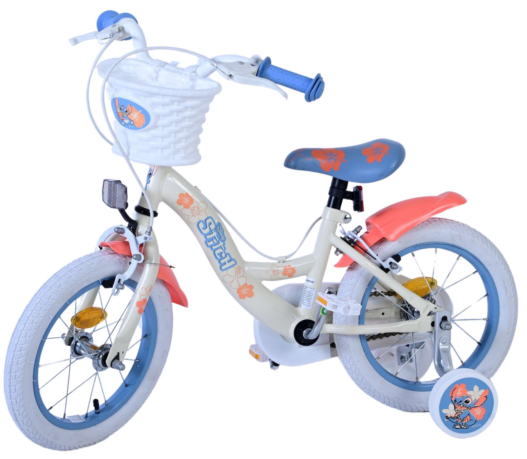 Kinderfahrrad Disney Stitch für Mädchen 14 Zoll Kinderrad Cremefarbend