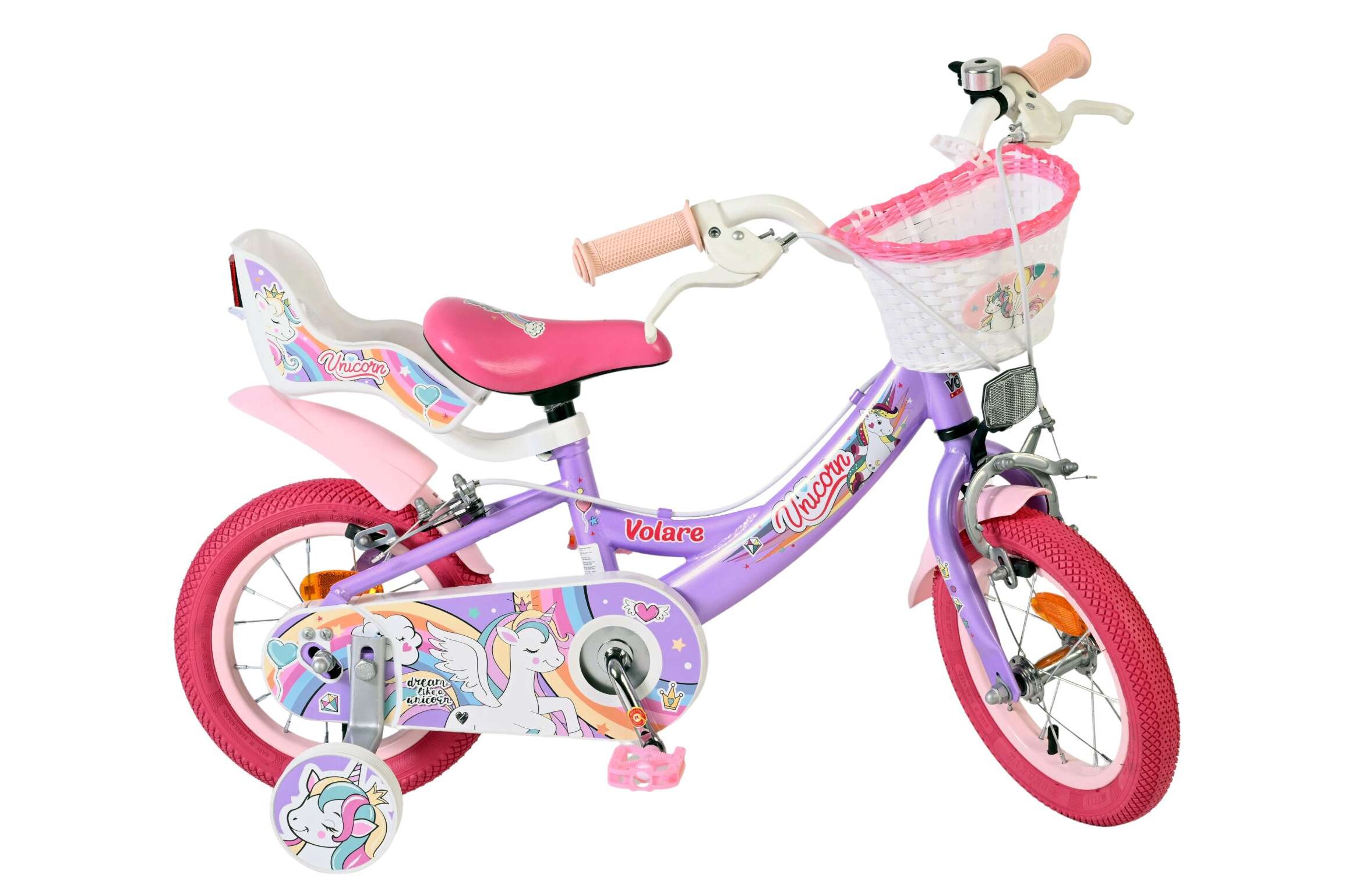 Kinderfahrrad Unicorn für Mädchen 12 Zoll Kinderrad in Lila, Zwei Handbremsen