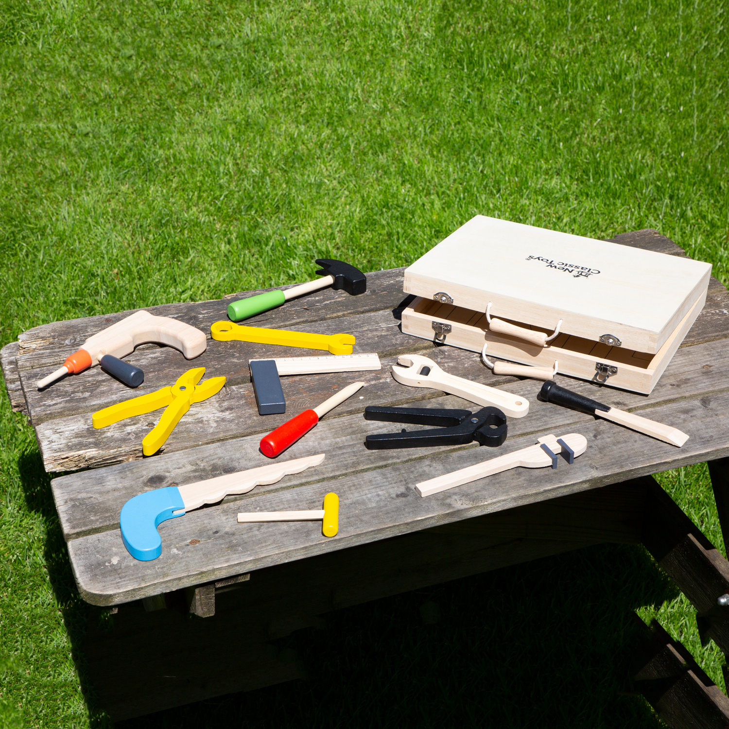 Werkzeugkasten mit Werkzeug aus Holz groß 12 Teile für Kinder