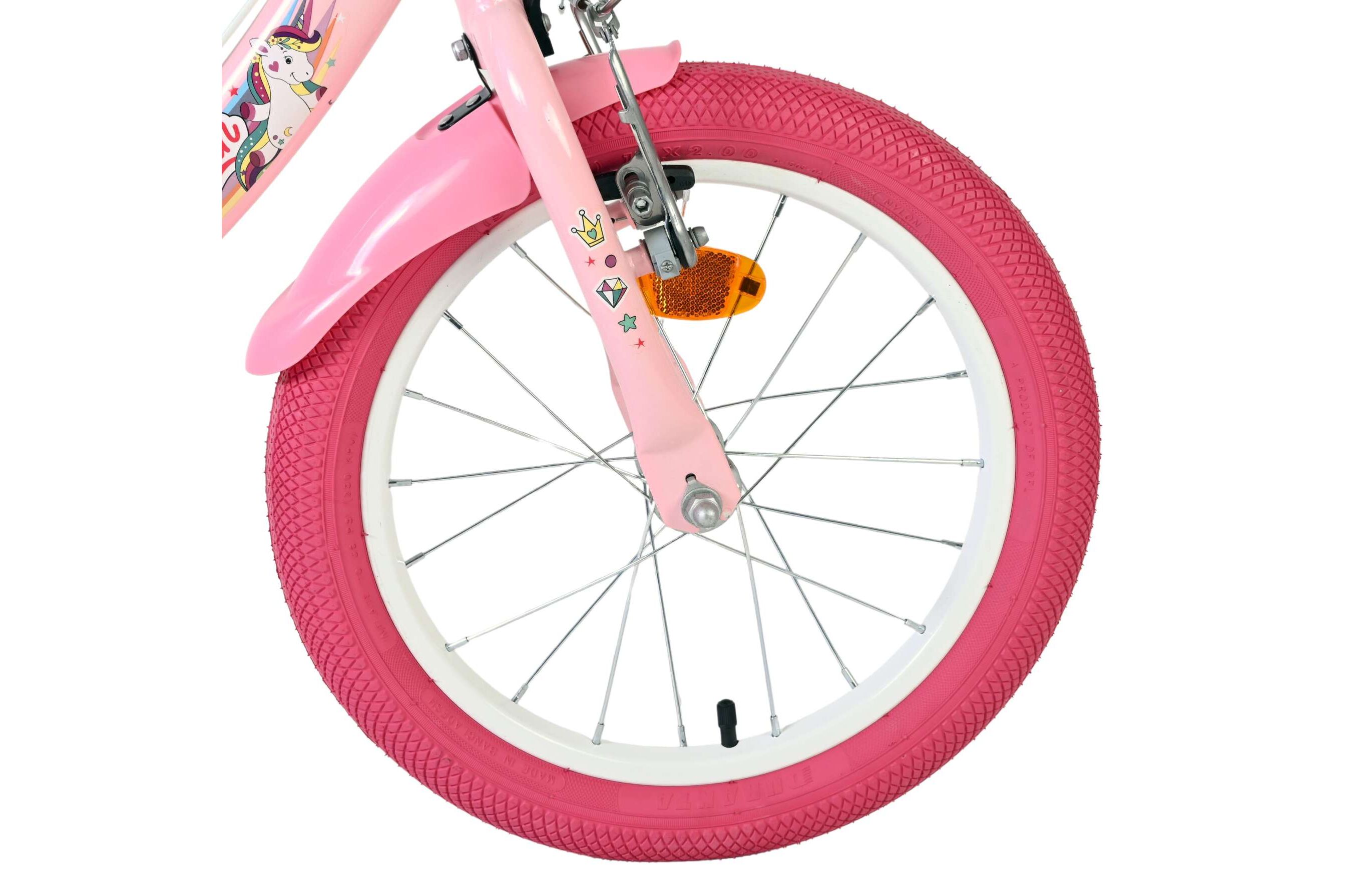 Volare Kinderfahrrad Unicorn für Mädchen 16 Zoll Kinderrad in Rosa, Zwei Handbremsen