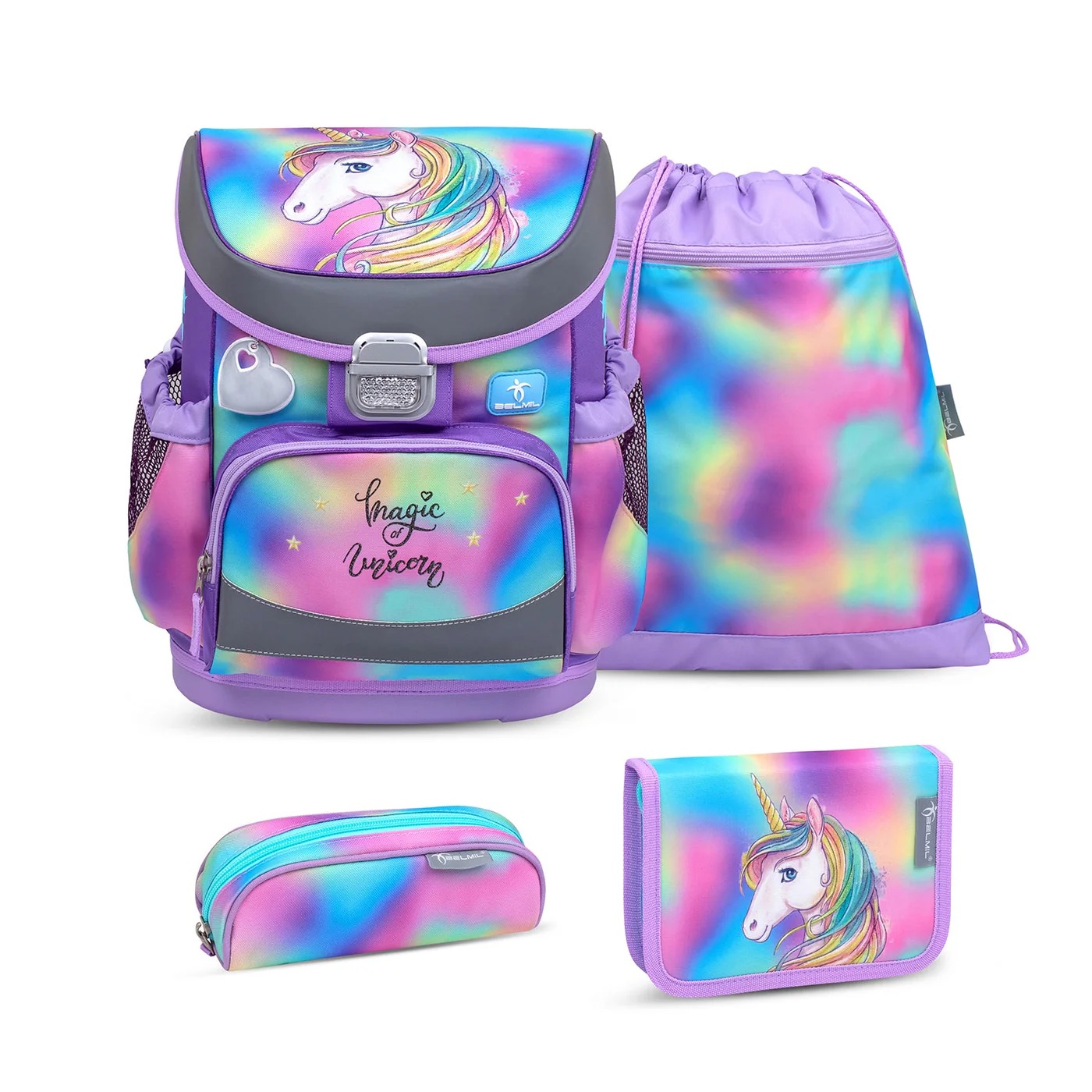 Belmil Mini-Fit ergonomisches Schulranzen-Set 4-teilig "Rainbow Color" mit Brustgurt Belmil Mini-Fit ergonomisches Schulranzen-Set 4-teilig "Rainbow Color" mit Brustgurt