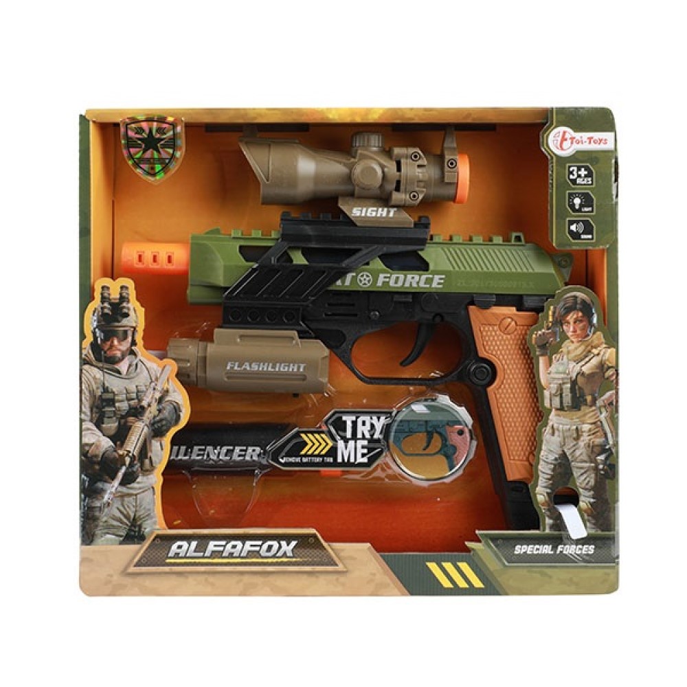 Militärische Spielzeugpistole mit Sound & Licht Schalldämpfer Taschenlampe
