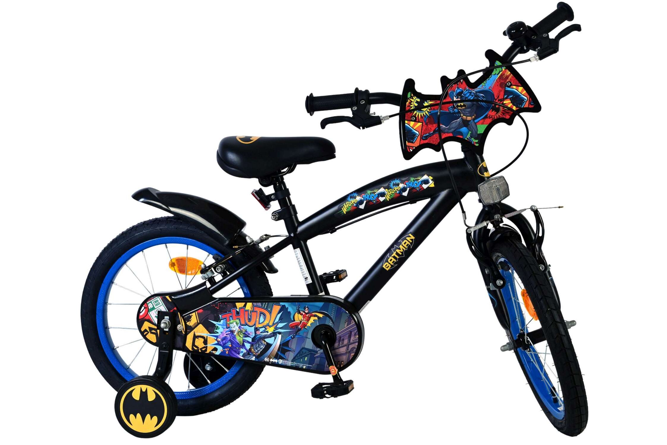 Volare Kinderfahrrad Batman für Jungen 16 Zoll Kinderrad in Schwarz, 2 Handbremsen