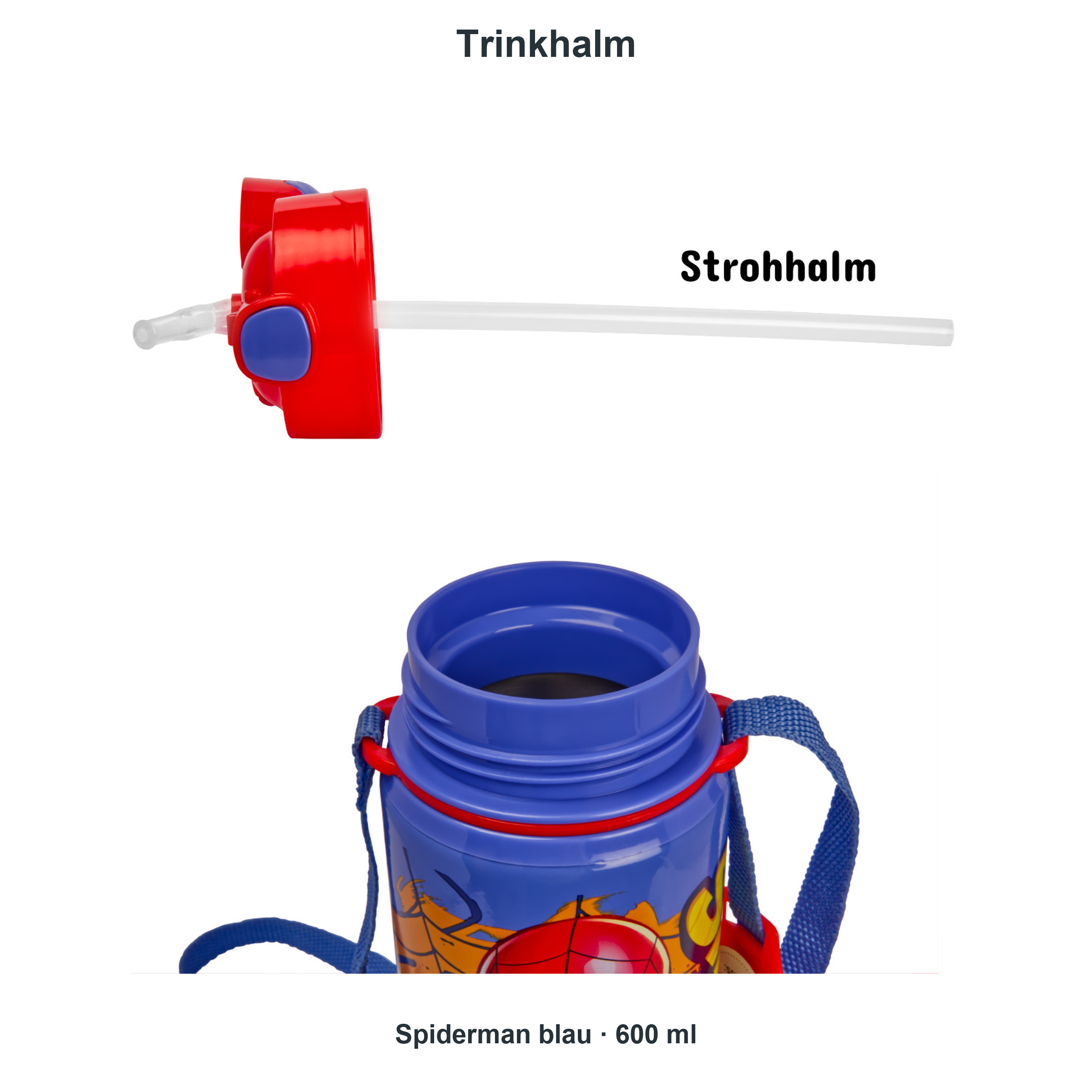 miniHeld Trinkflaschen-Set Spiderman blau 2er-Pack, 2 Kinder Trinkflaschen Aluminium mit Tragegurt