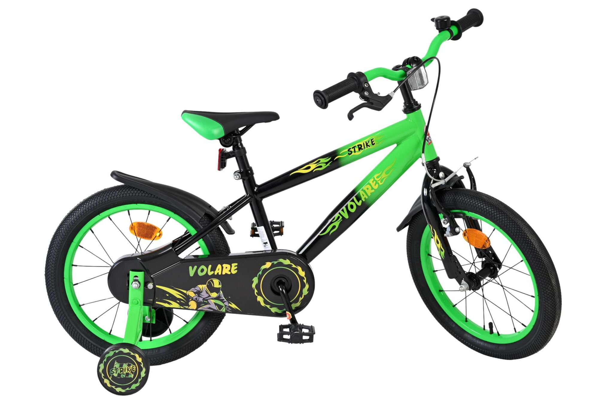 Volare Kinderfahrrad Strike für Jungen 16 Zoll Kinderrad in Schwarz Grün