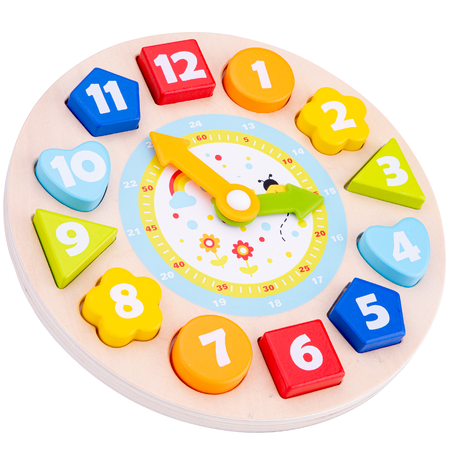 Puzzle Uhr Lernspielzeug für Kinder aus Holz mit Zahlen und Uhrzeiten