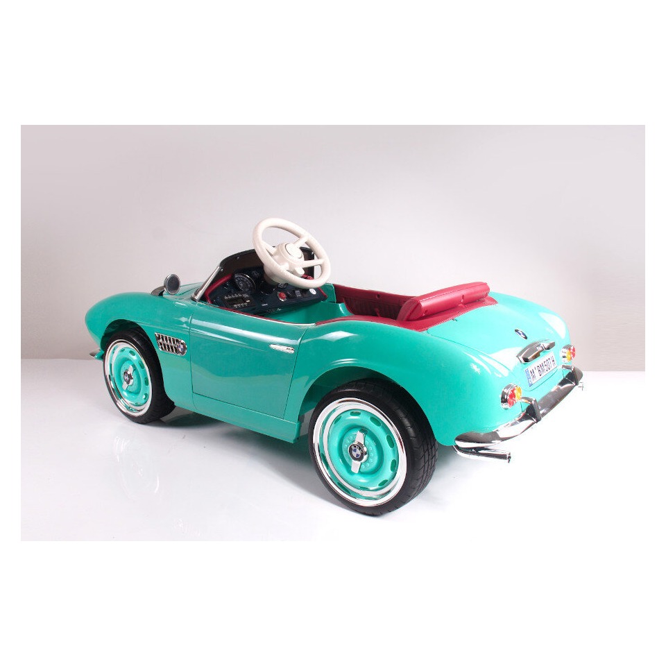 ES-Toys Kinderfahrzeug – Elektro Auto „BMW 507 Oldtimer“ – lizenziert – 12V7AH, 2 Motoren- 2,4Ghz Fernsteuerung, MP3, Ledersitz+EVA – Weiss