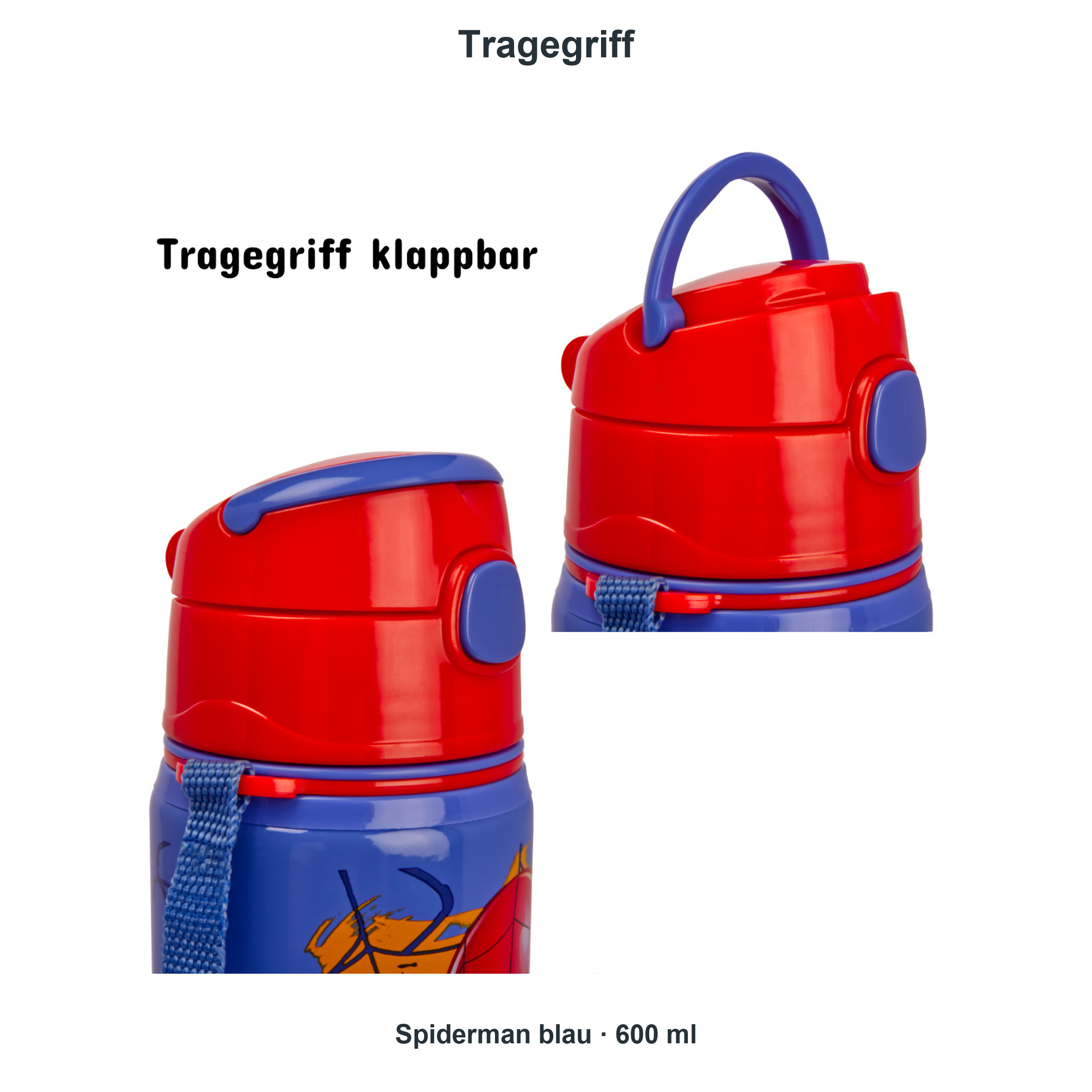 miniHeld Trinkflaschen-Set Spiderman blau 2er-Pack, 2 Kinder Trinkflaschen Aluminium mit Tragegurt