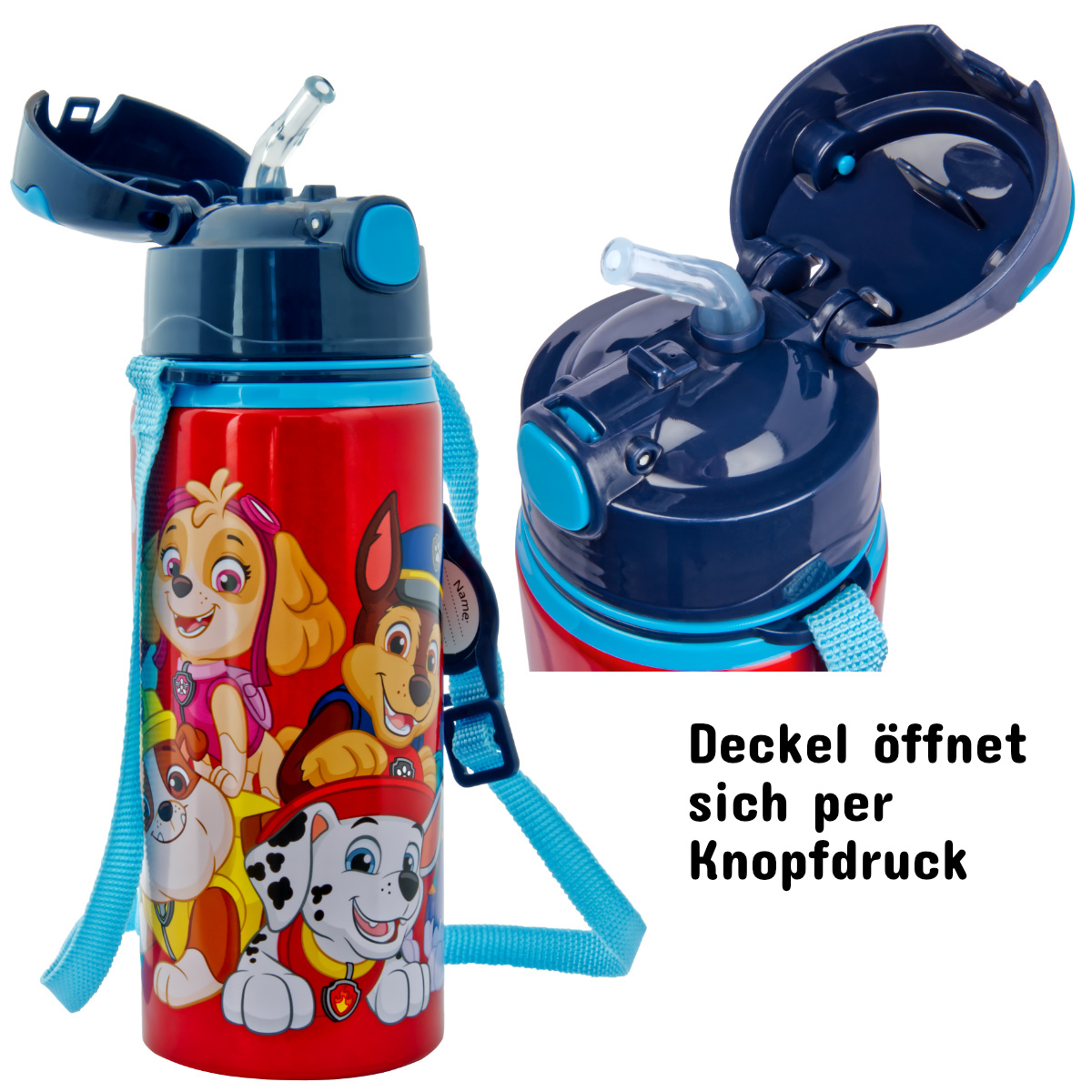 Kinder Trinkflasche 600ml Paw Patrol Tragegurt Aluminium Hunde Welpen