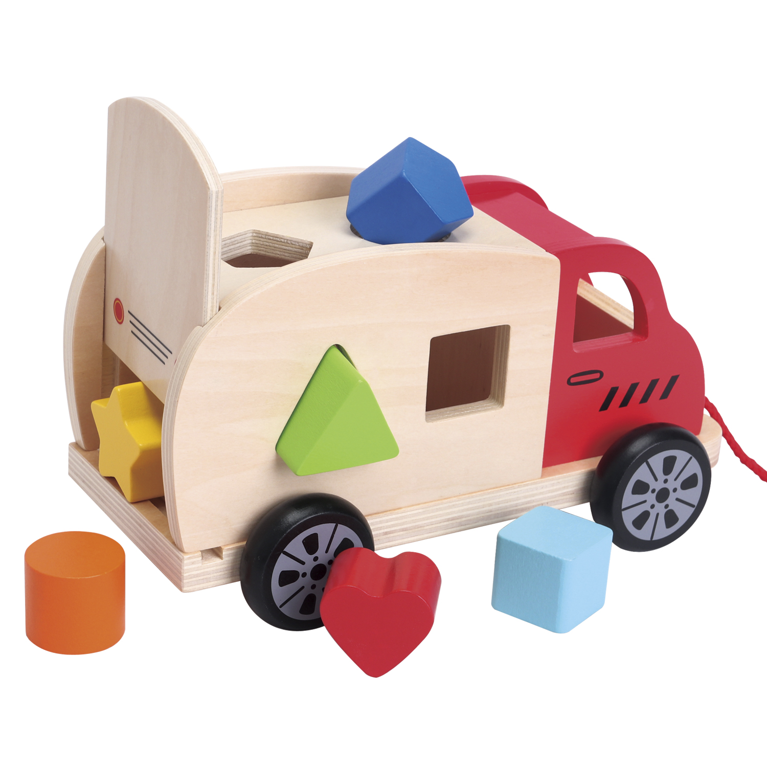 Zieh-Sortierspiel Auto 6 Steine Kinderspielzeug aus Holz Steckspiel