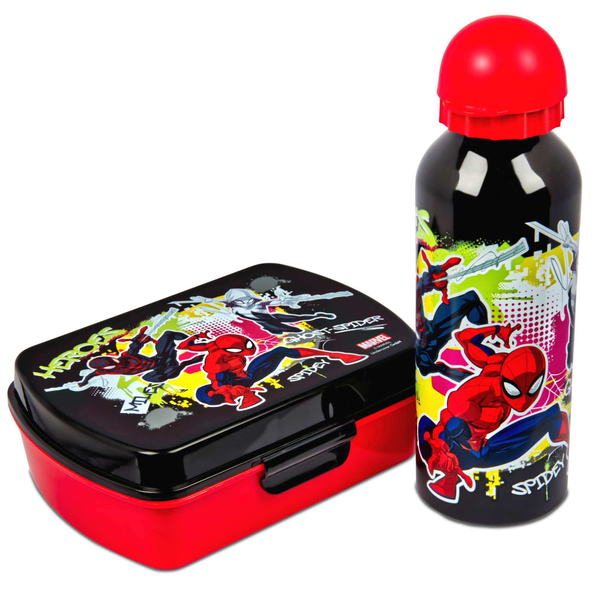 Spiderman Lunchset Brotdose Aluminium Trinkflasche für Schule Marvel 