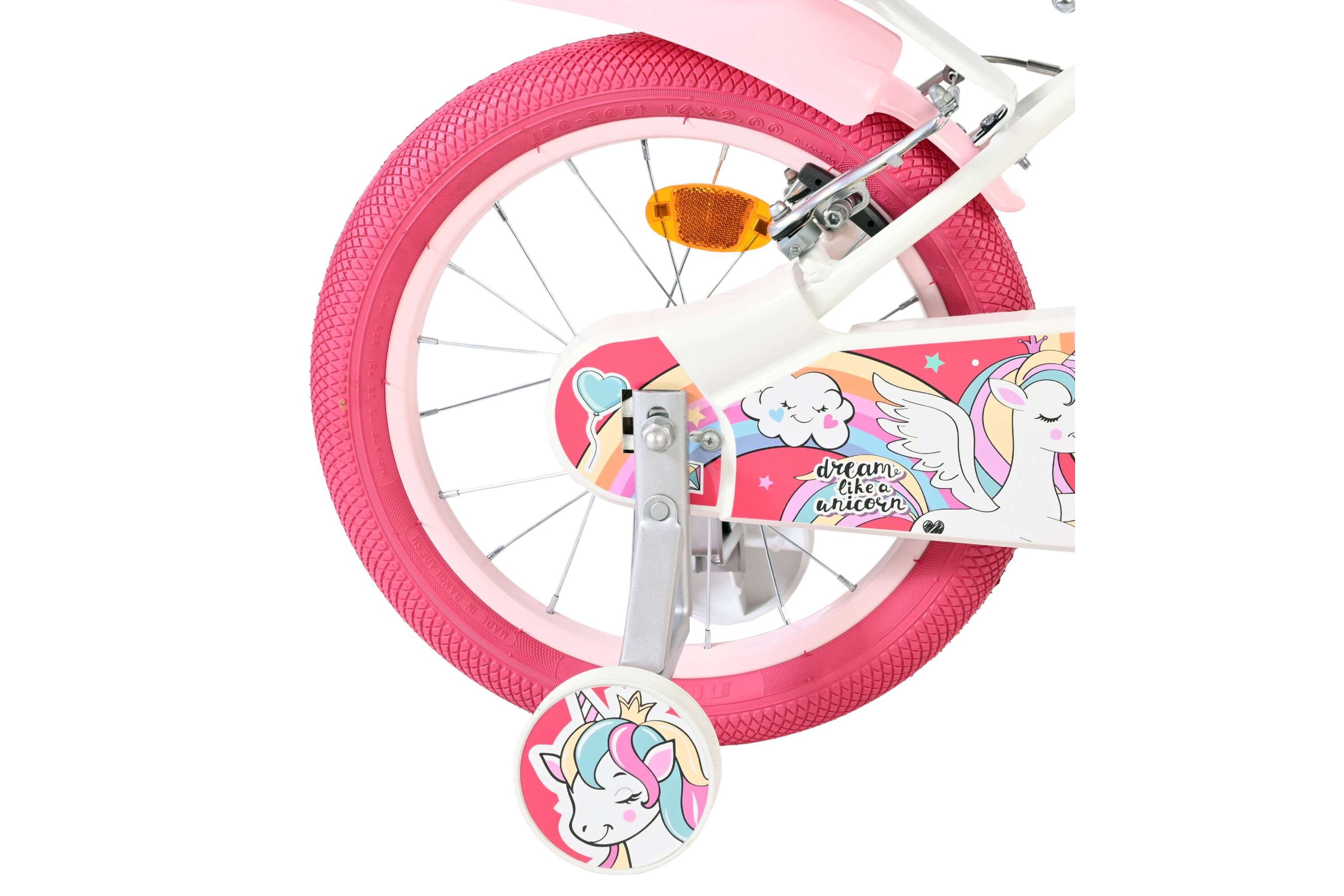 Kinderfahrrad Unicorn für Mädchen 16 Zoll Kinderrad in Weiß, Zwei Handbremsen