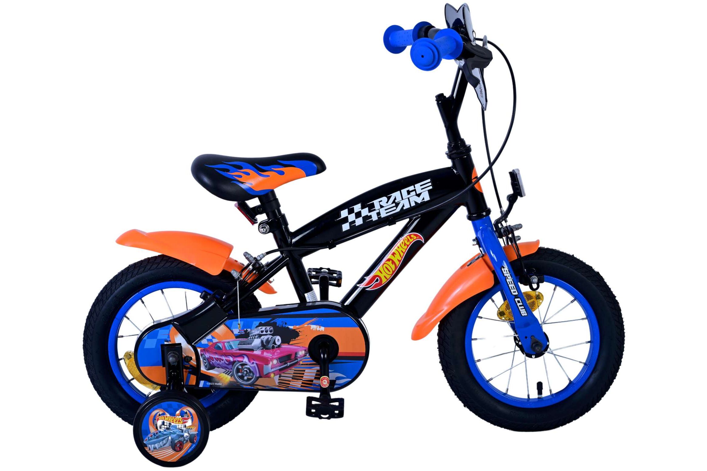 Volare Kinderfahrrad Hot Wheels für Jungen 12 Zoll Kinderrad in Schwarz Orange Blau, Zwei Handbremsen