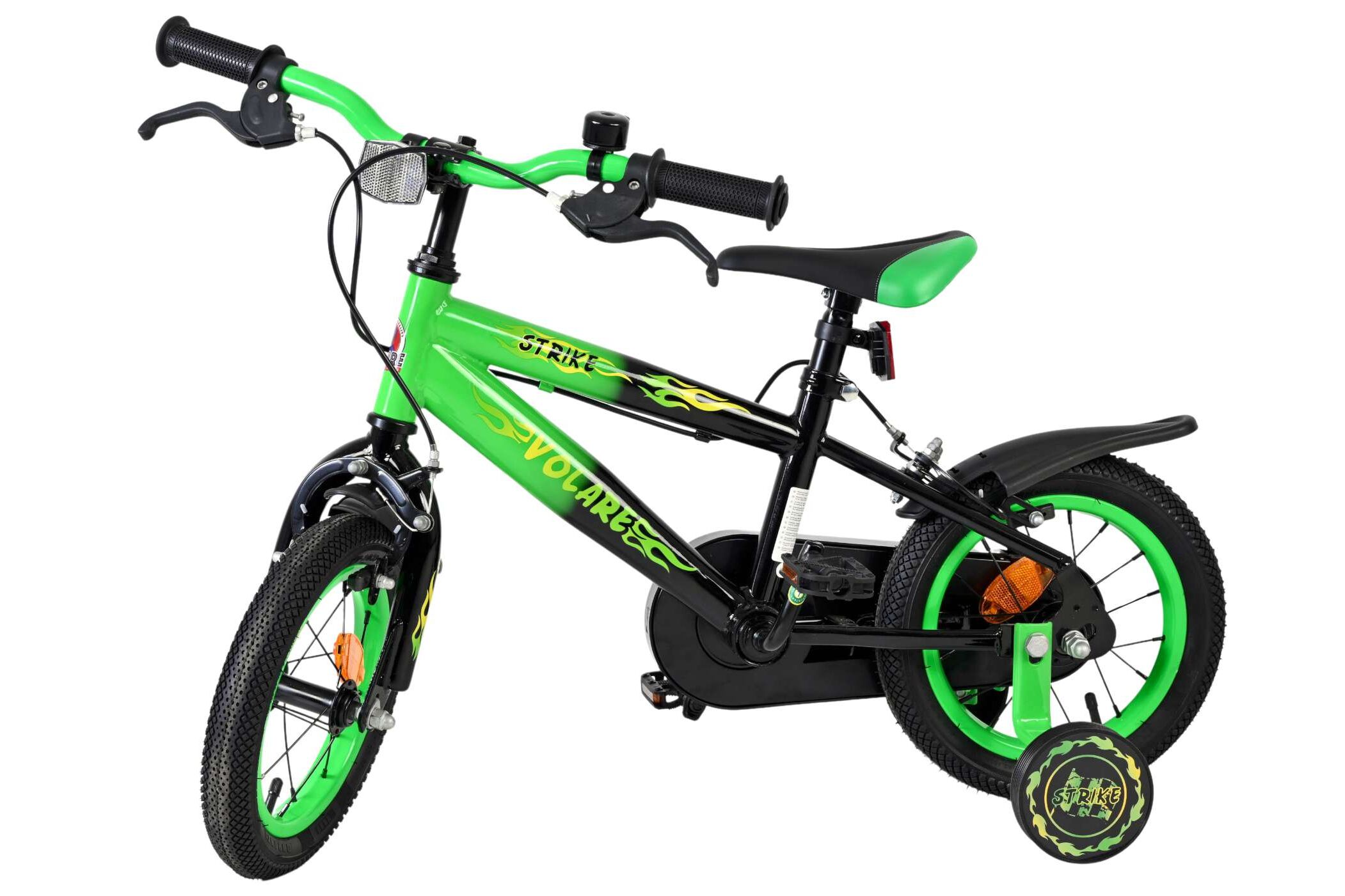 Volare Kinderfahrrad Strike für Jungen 12 Zoll Kinderrad in Grün, Zwei Handbremsen