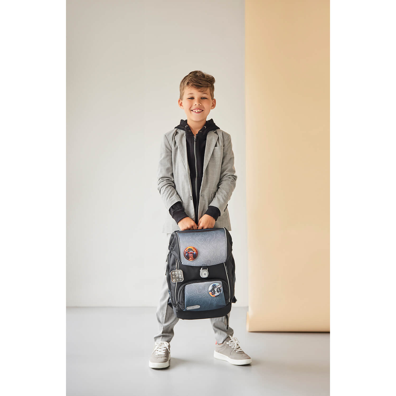 Rucksack Comfy Plus Premium Schulranzen Set 5-teilig Black Grey Tasche