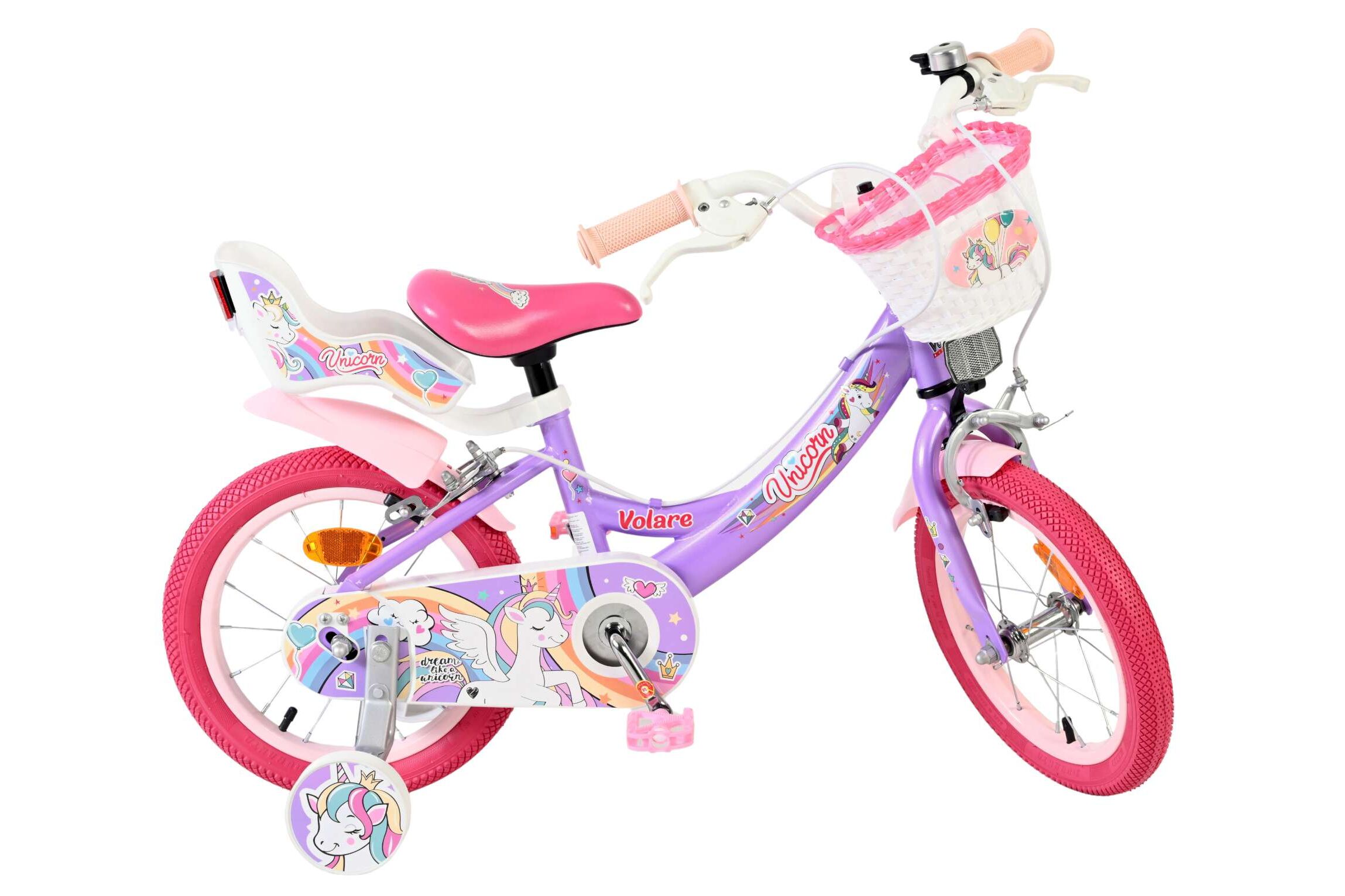 Kinderfahrrad Unicorn für Mädchen 14 Zoll Kinderrad in Lila, Zwei Handbremsen Kinderfahrrad Unicorn für Mädchen 14 Zoll Kinderrad in Lila, Zwei Handbremsen