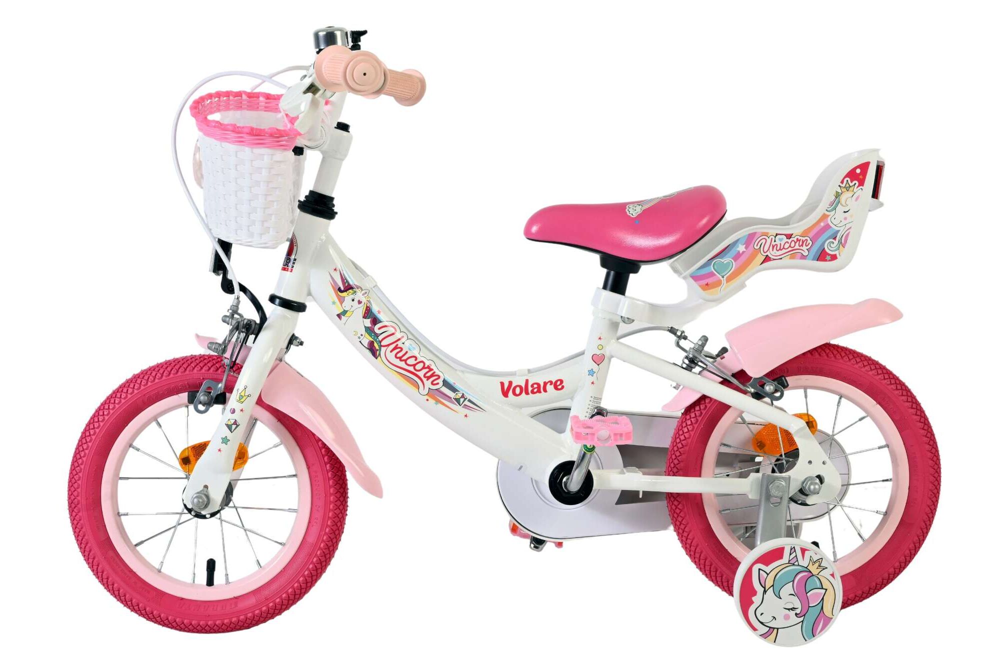 Kinderfahrrad Unicorn für Mädchen 12 Zoll Kinderrad in Weiß, Zwei Handbremsen